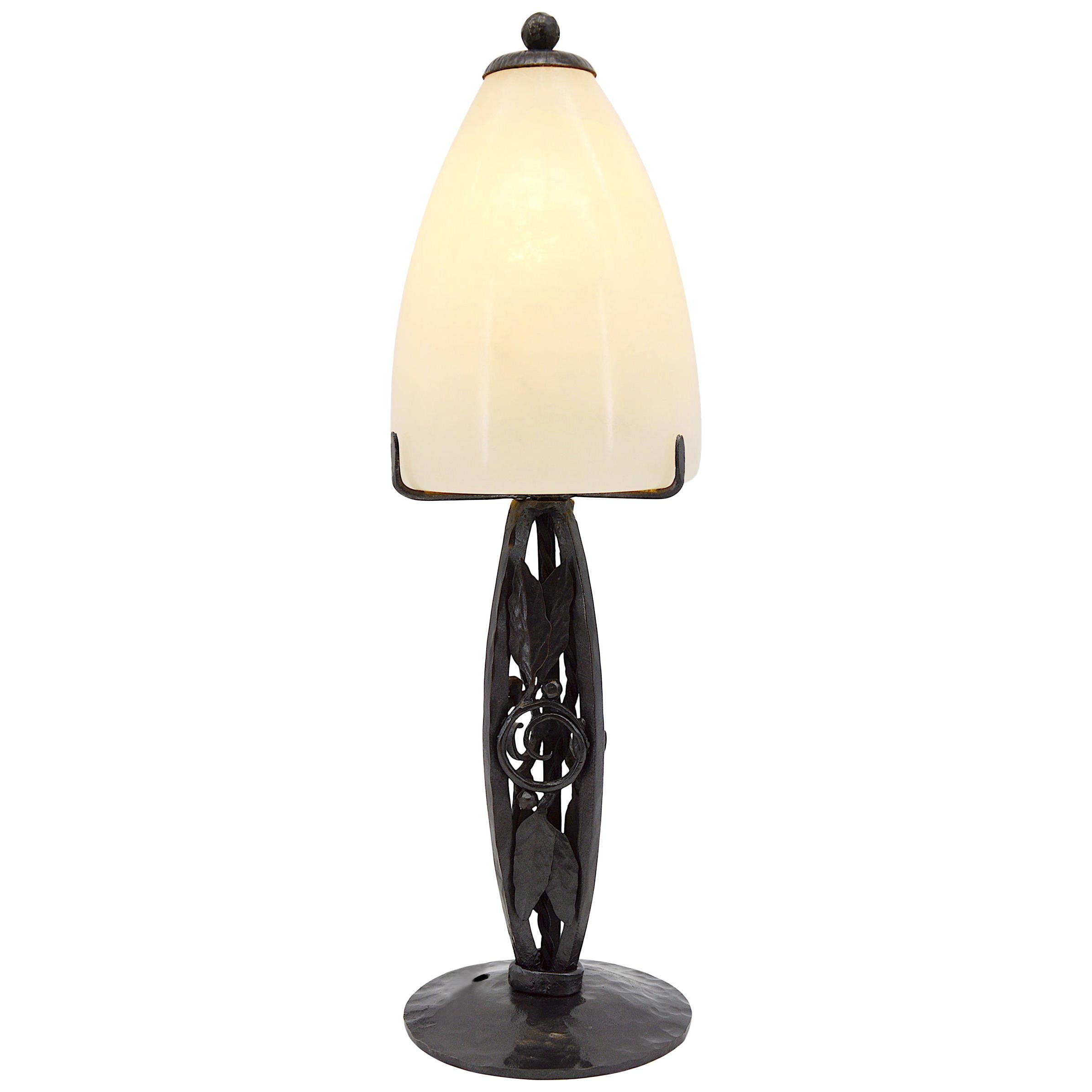 Pair French Art Deco/Nouveau Table/Desk Lamps Alabaster Shades at 1stDibs