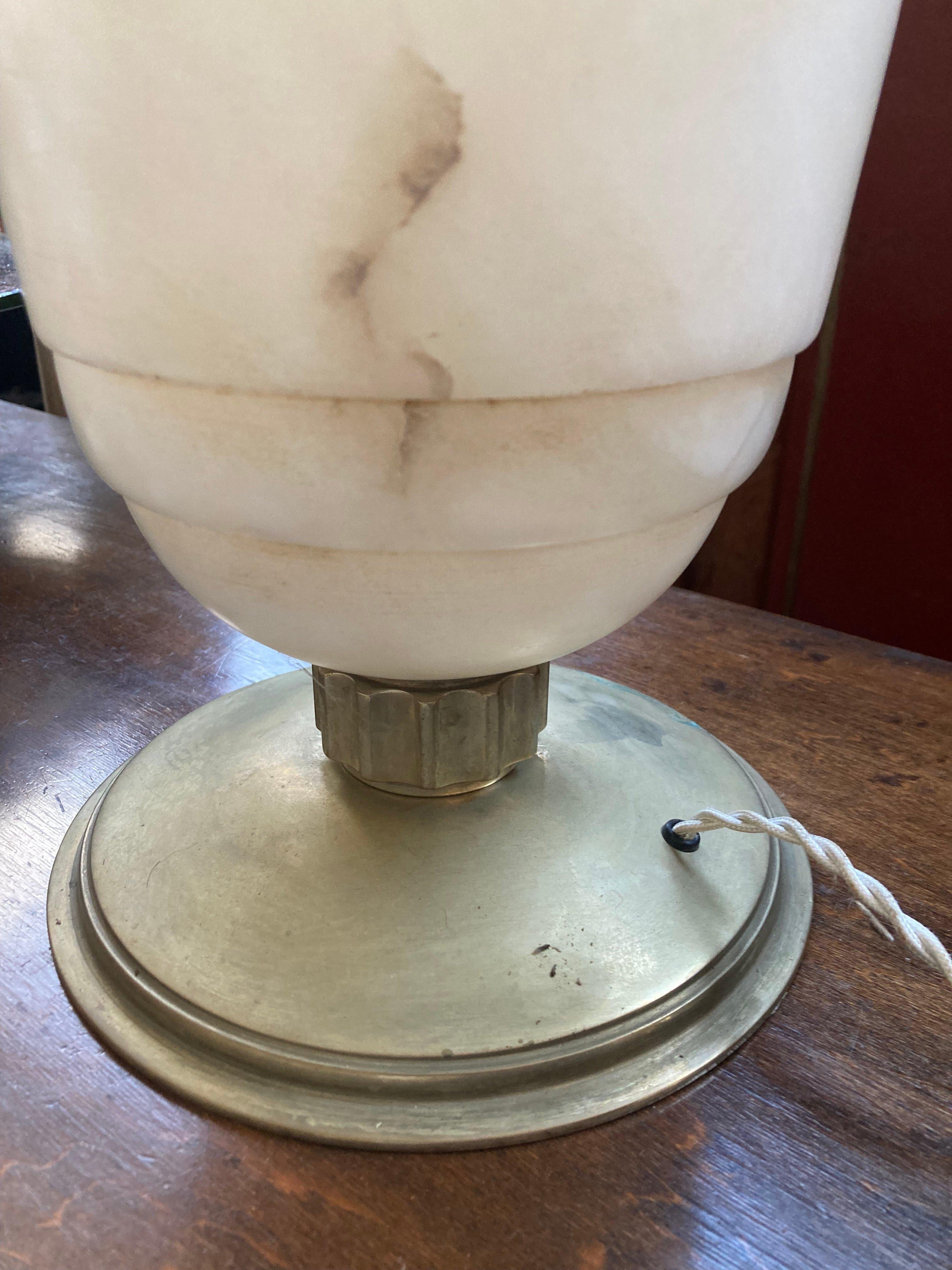 Metalwork French Art Déco Alabaster table lamp. In the manner of E.J.Ruhlmann.  For Sale