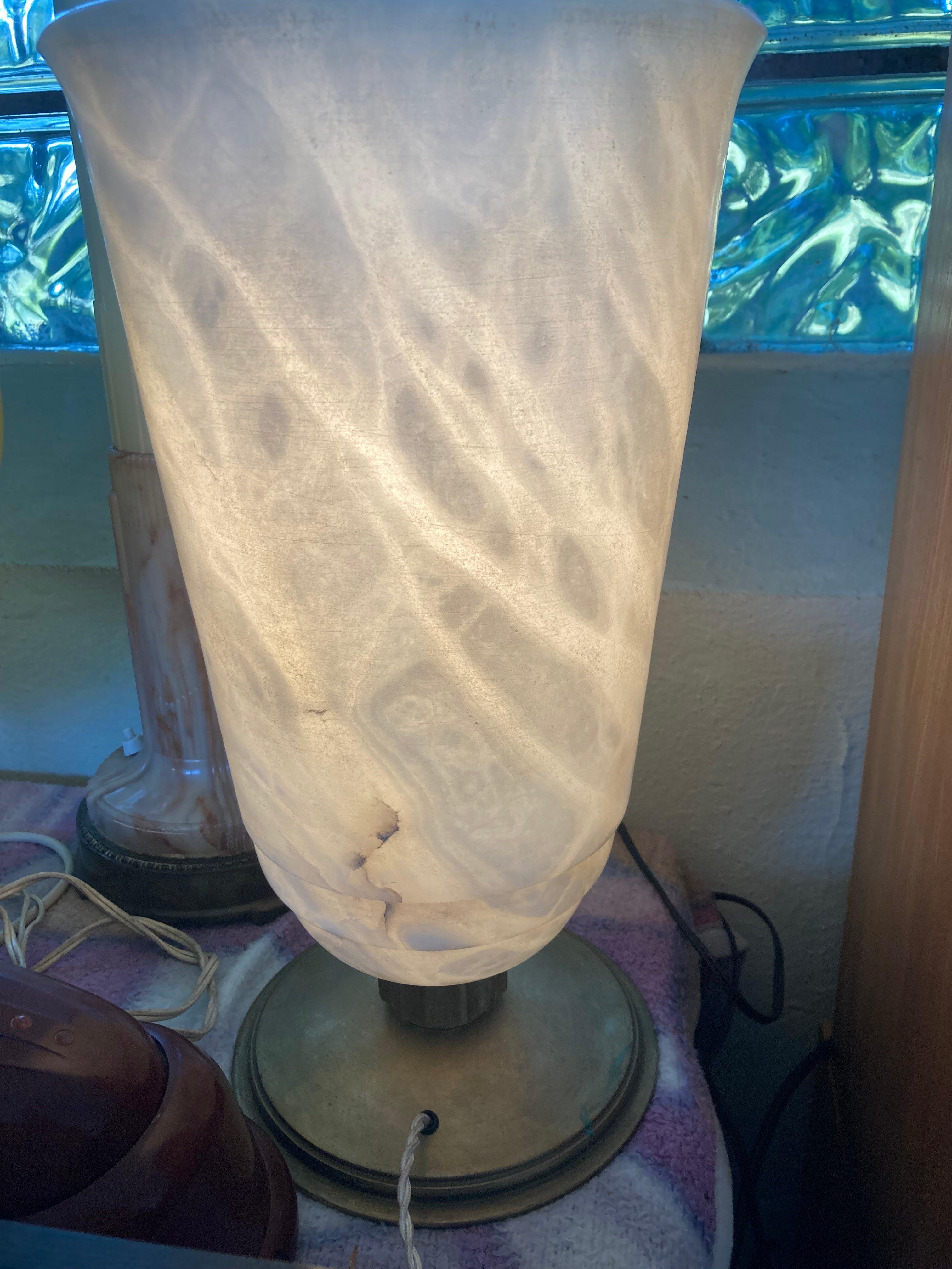 Late 20th Century French Art Déco Alabaster table lamp. In the manner of E.J.Ruhlmann.  For Sale