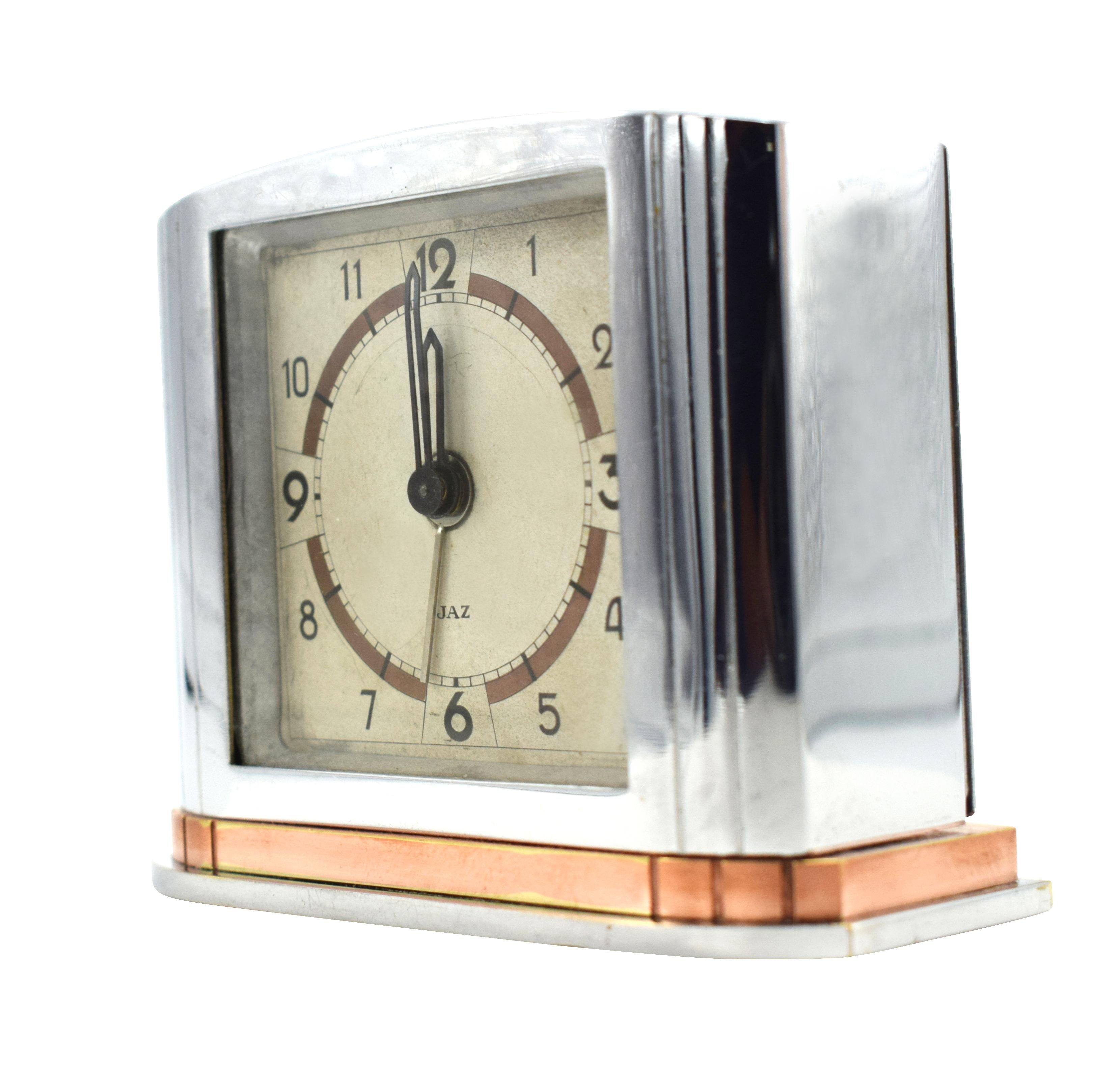 Copper French Art Deco Alarm Clock by JAZ, circa 1935