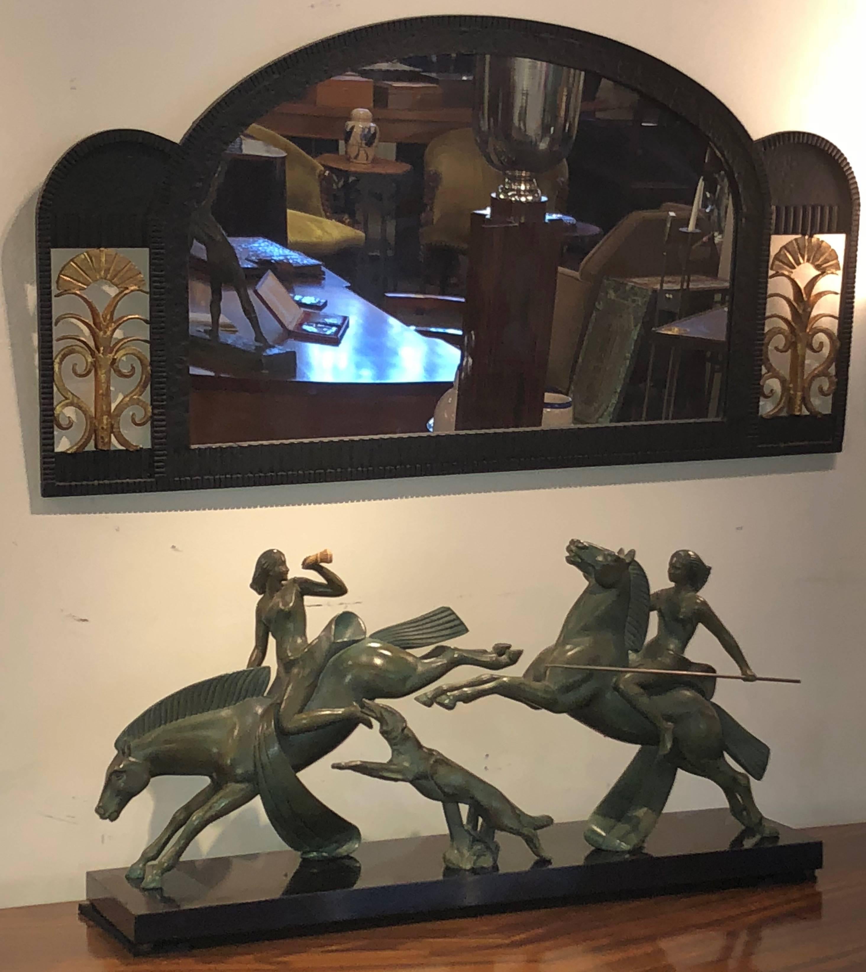 Grand bronze Art Déco Français - Amazones - cavalières et chien Barzoï 5
