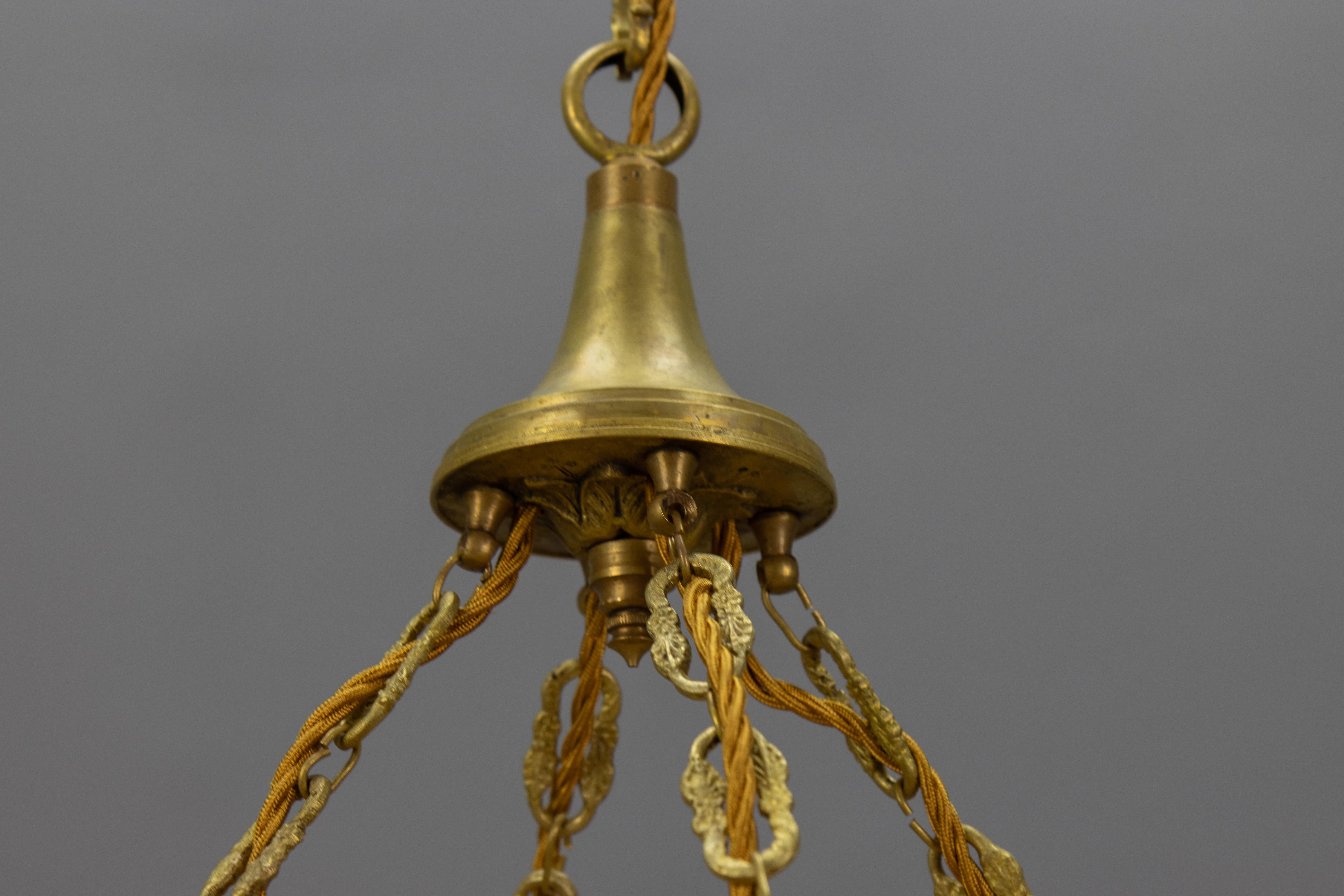 Lampada a sospensione in bronzo e alabastro color ambra Art Deco francese, circa 1920 in vendita 7