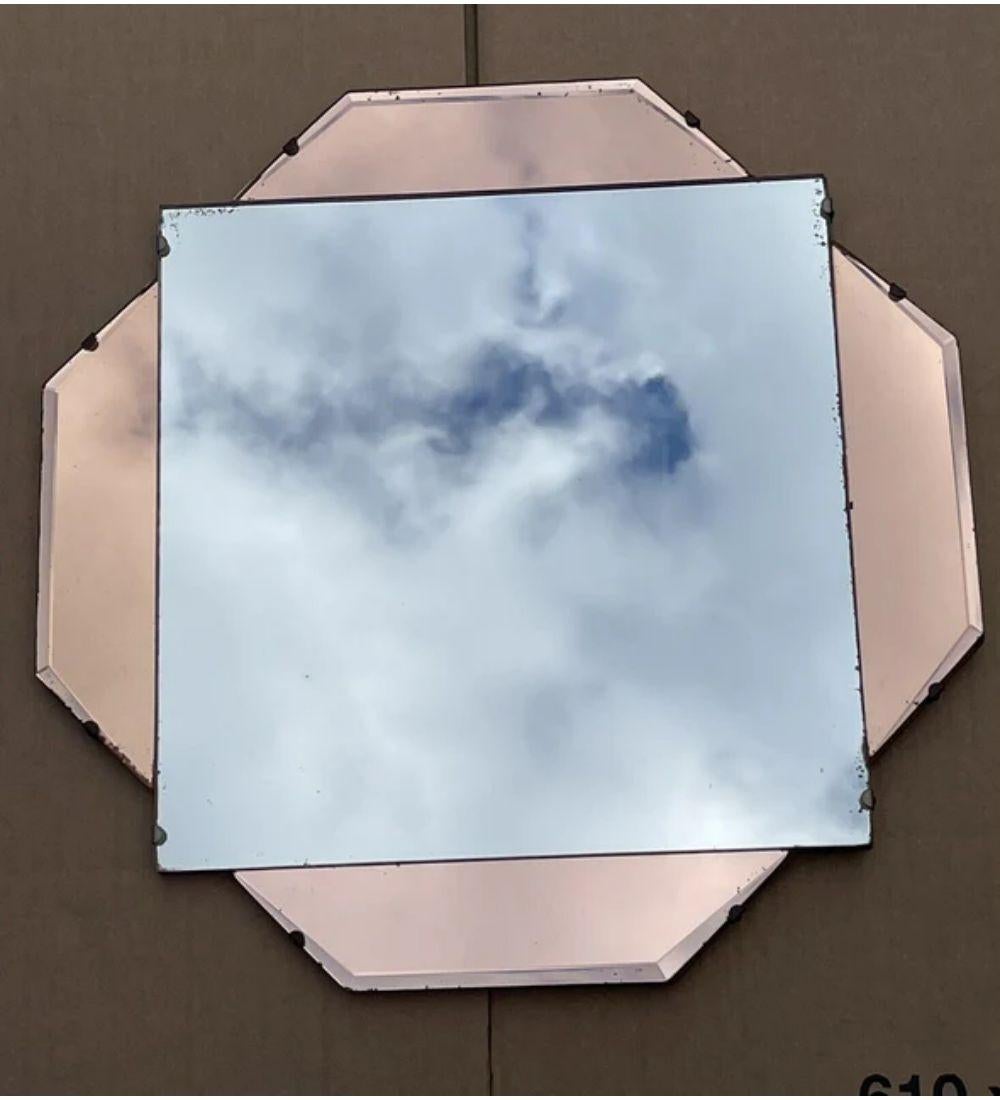 French Art Deco Amber Peach Bevelled Wall Mirror, 1930s For Sale 1