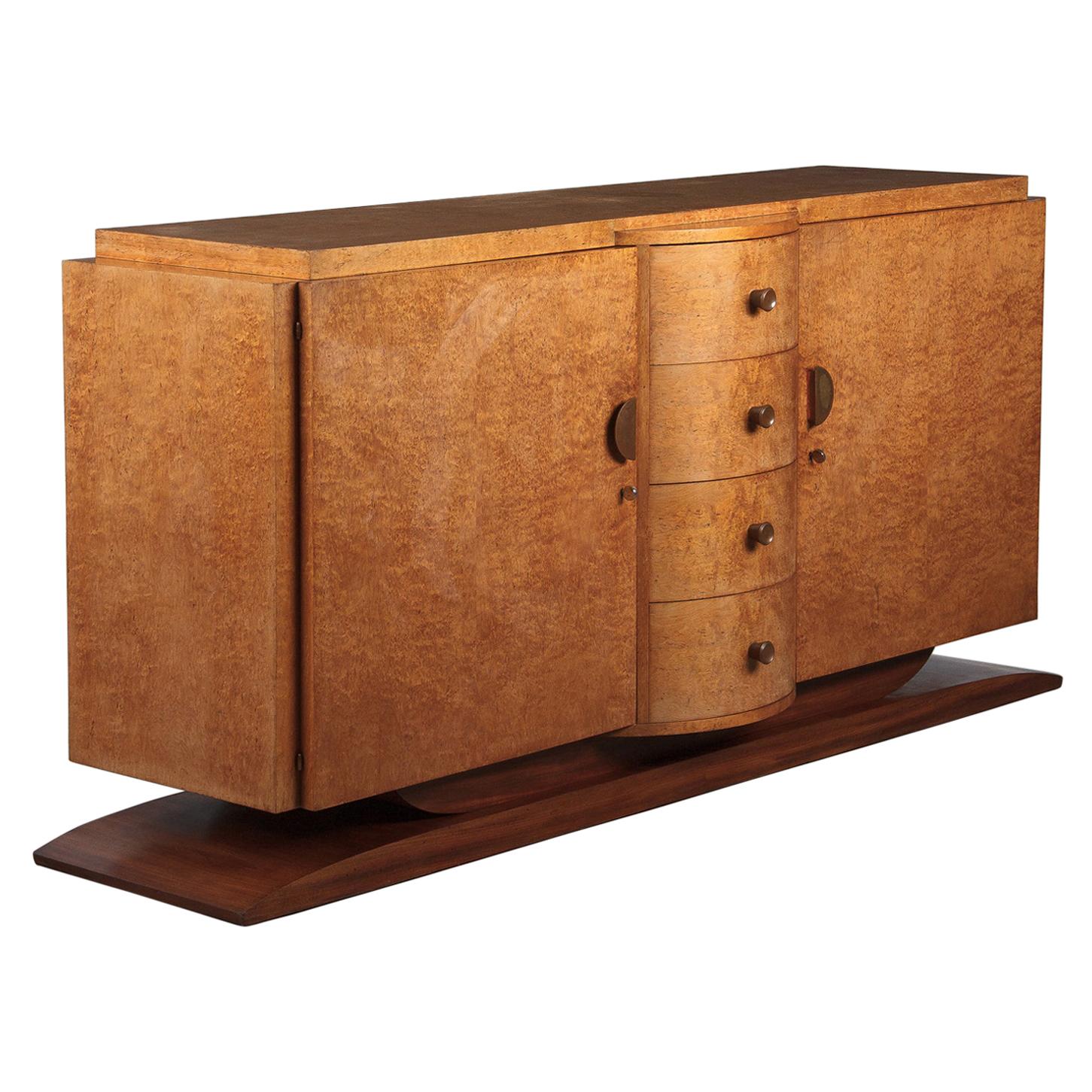 French Art Deco Amboyna and Mahogany Credenza Buffet, 1930s