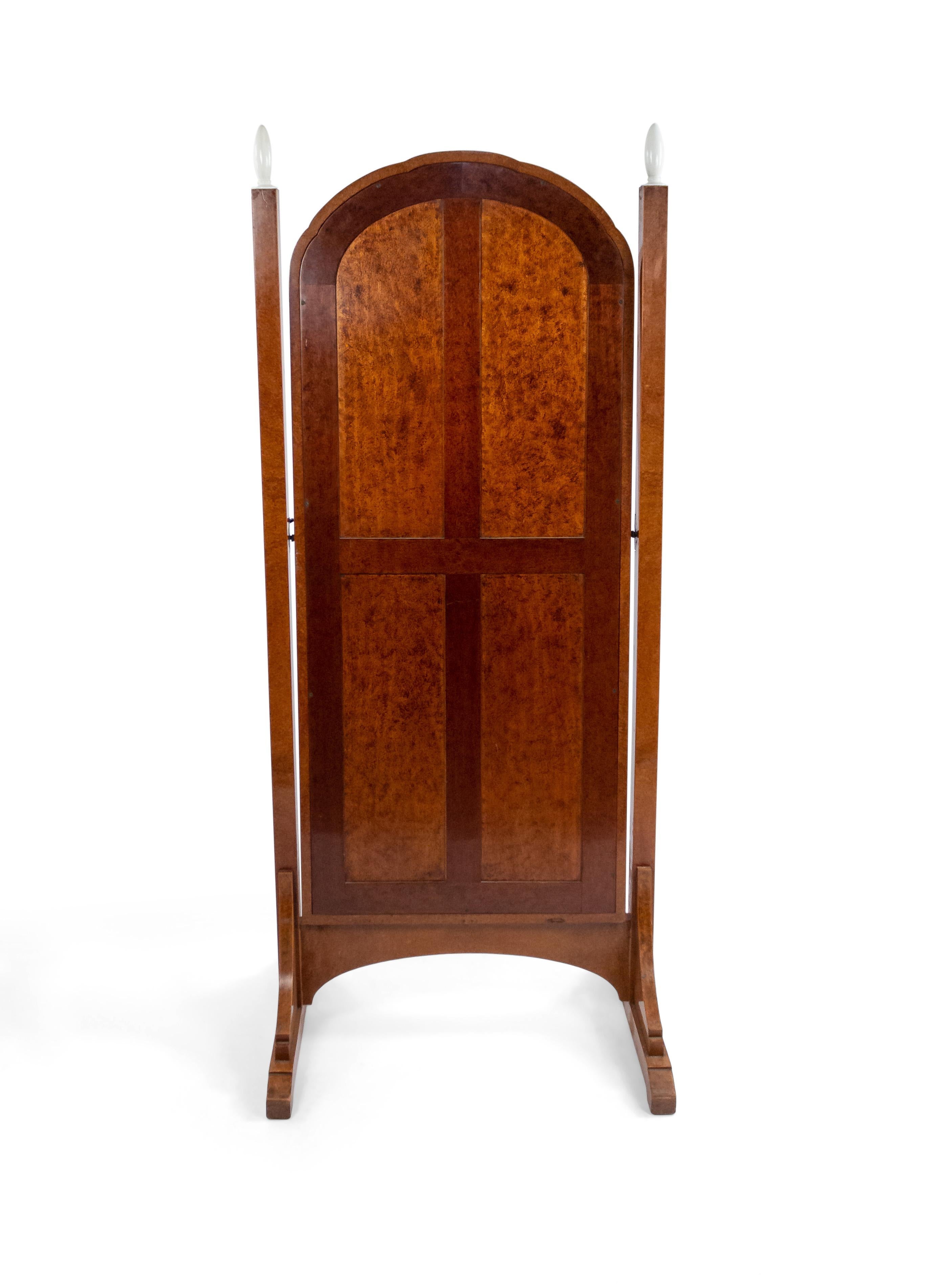 Französisch Art Deco Amboyna Holz Cheval Spiegel (Abgeschrägt) im Angebot