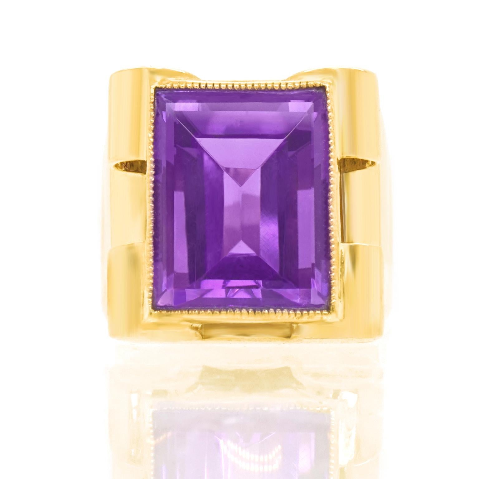 French Art Deco Amethyst and Gold Ring 3