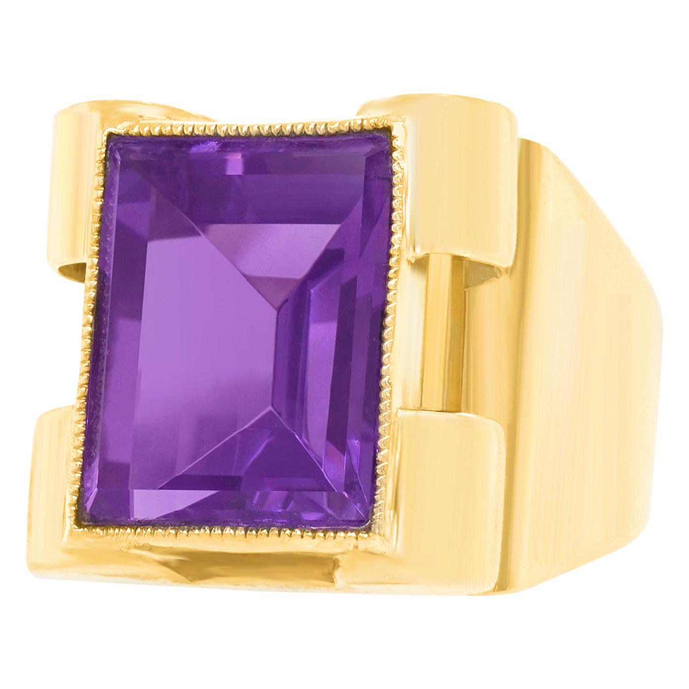 French Art Deco Amethyst and Gold Ring