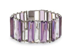 French Art Deco Amethyst Rock Crystal and Silver Bracelet, Circa 1930