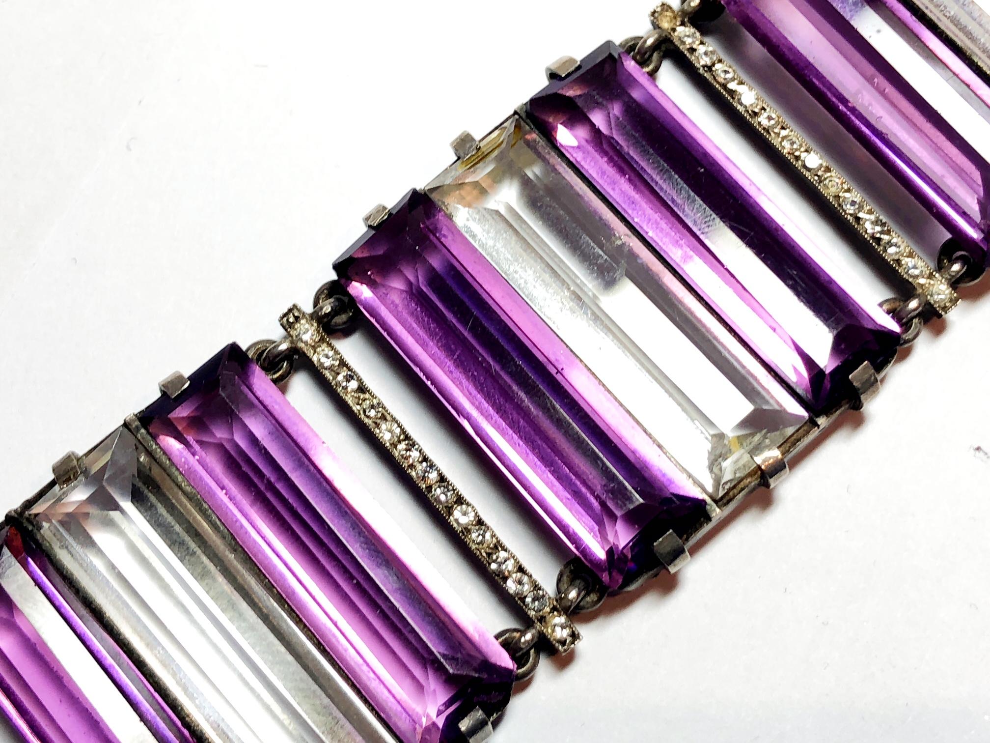 French Art Deco Amethyst Rock Crystal and Silver Bracelet, Circa 1930 1