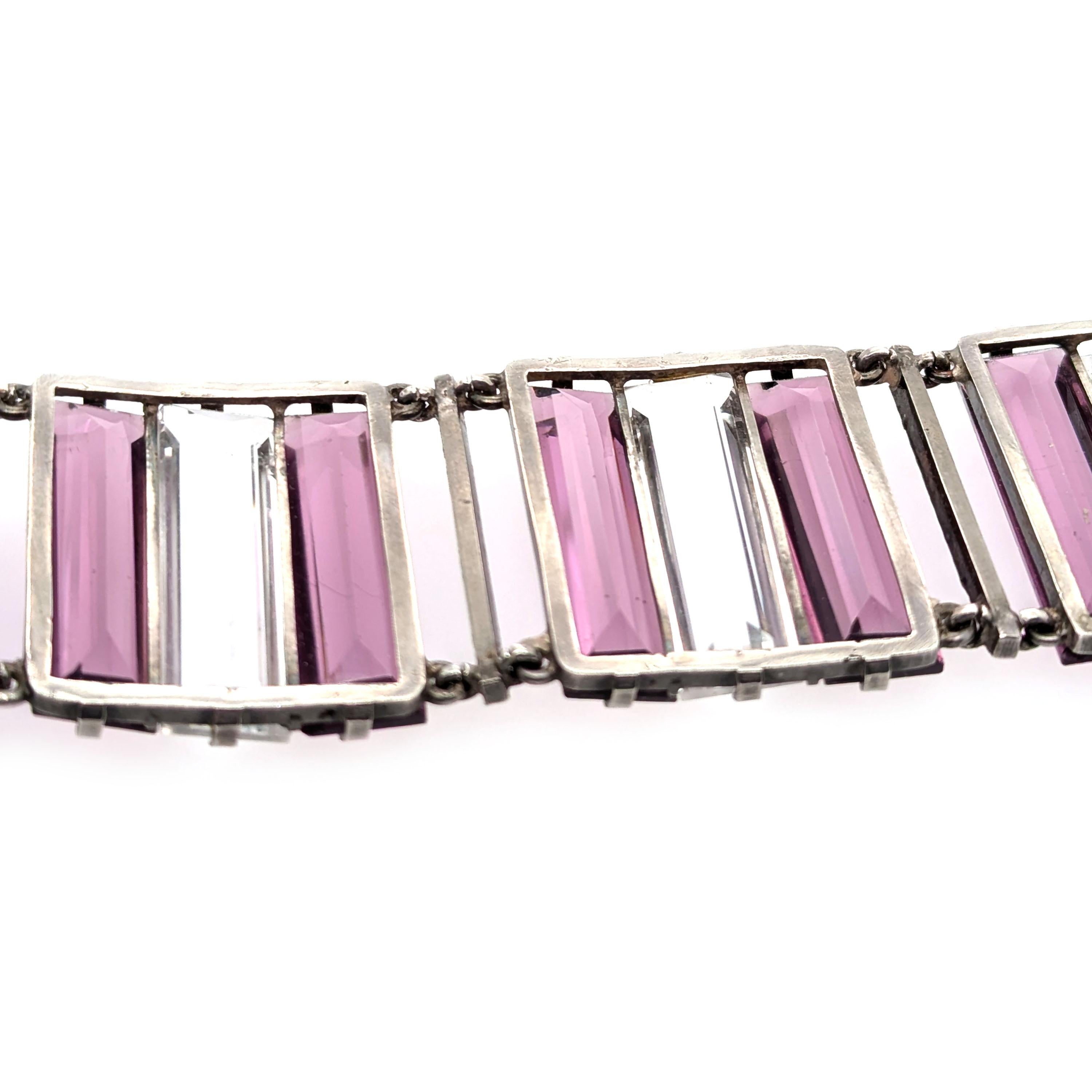 French Art Deco Amethyst Rock Crystal and Silver Bracelet, Circa 1930 3
