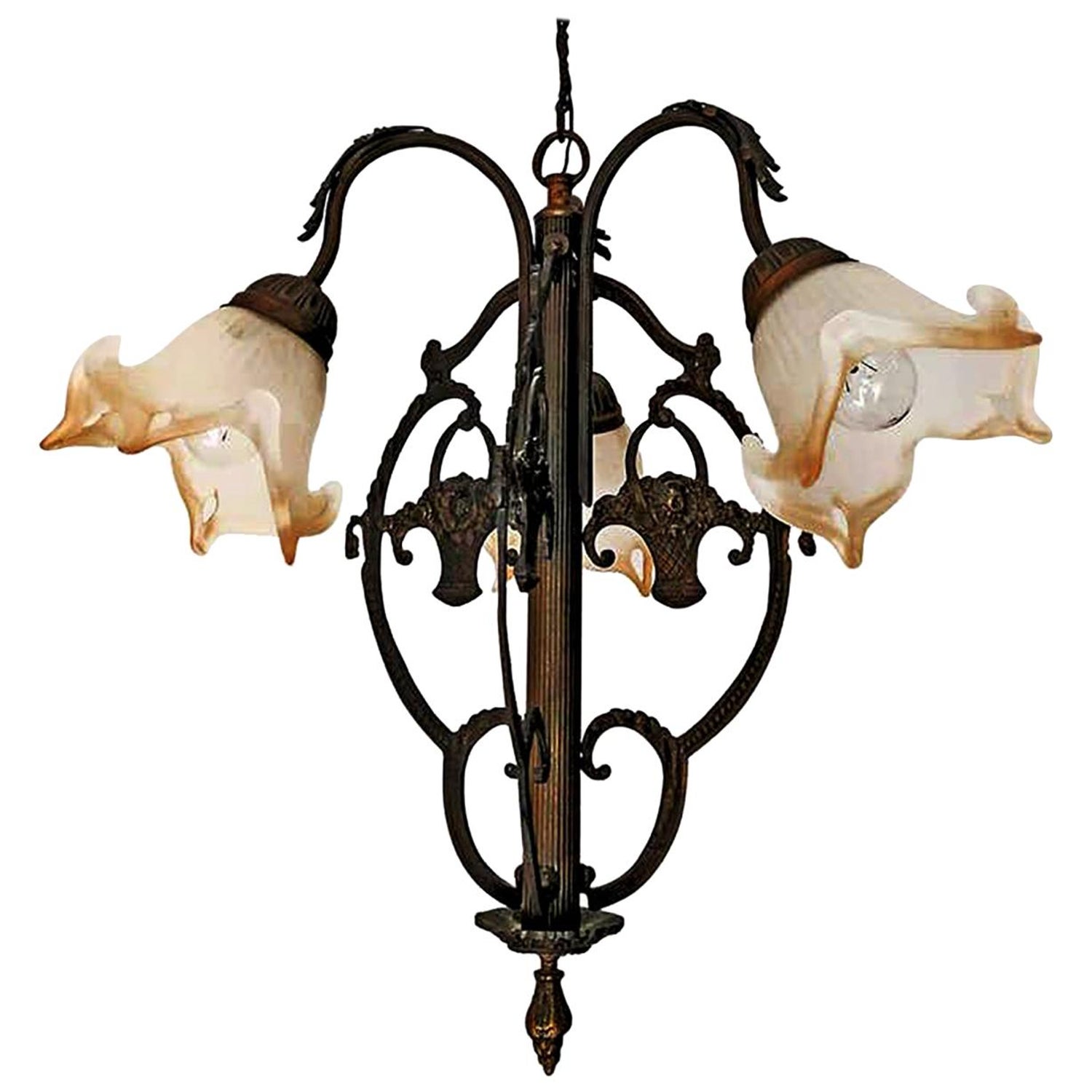French Art Deco and Art Nouveau Tulip Flower Amber Glass Shade Chandelier  at 1stDibs | art nouveau tulips