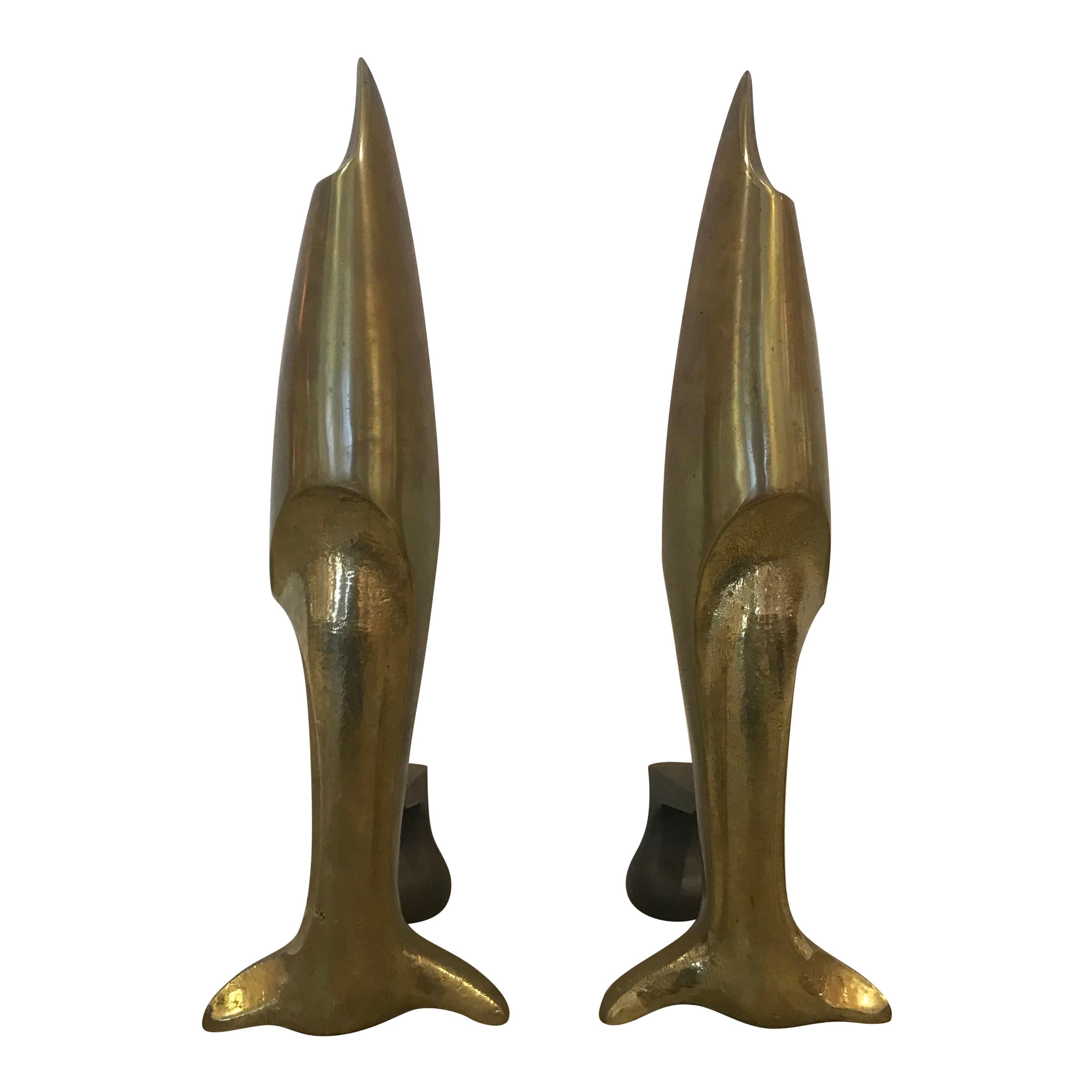 French Art Deco Andirons Bronze Attibuted Pierre Legrain