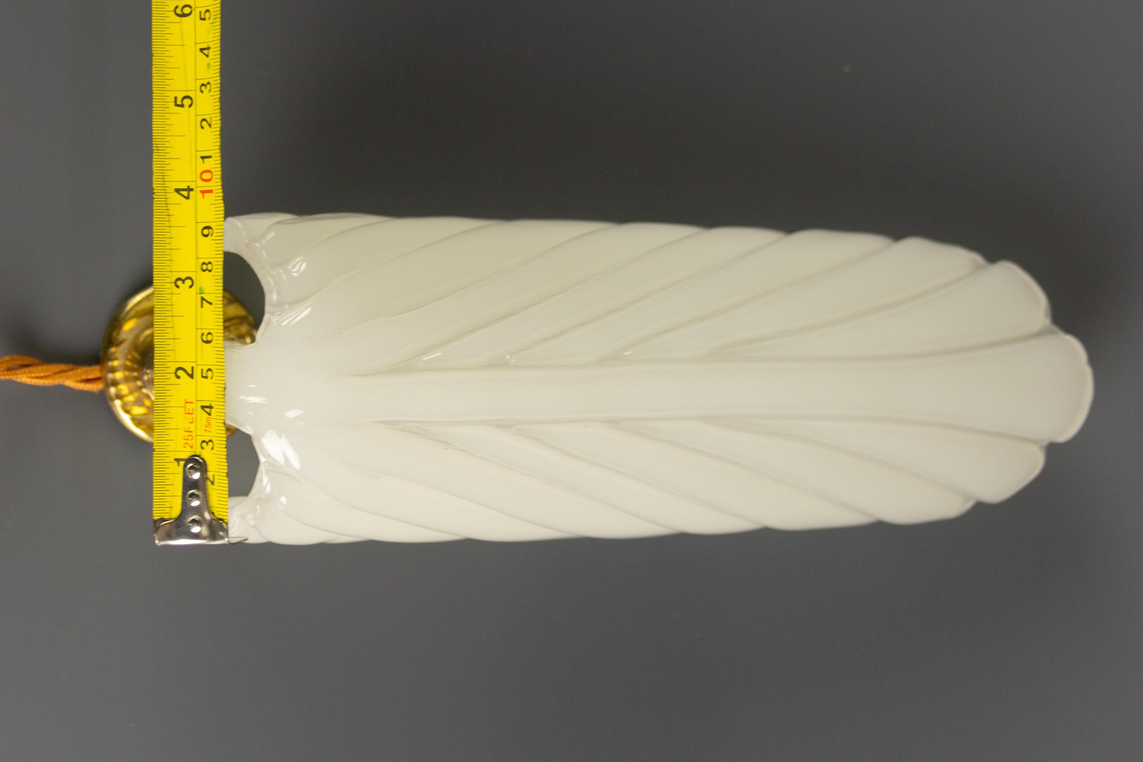 French Art Deco André Arbus Style Feather Shaped Opaline White Glass Wall Light 11