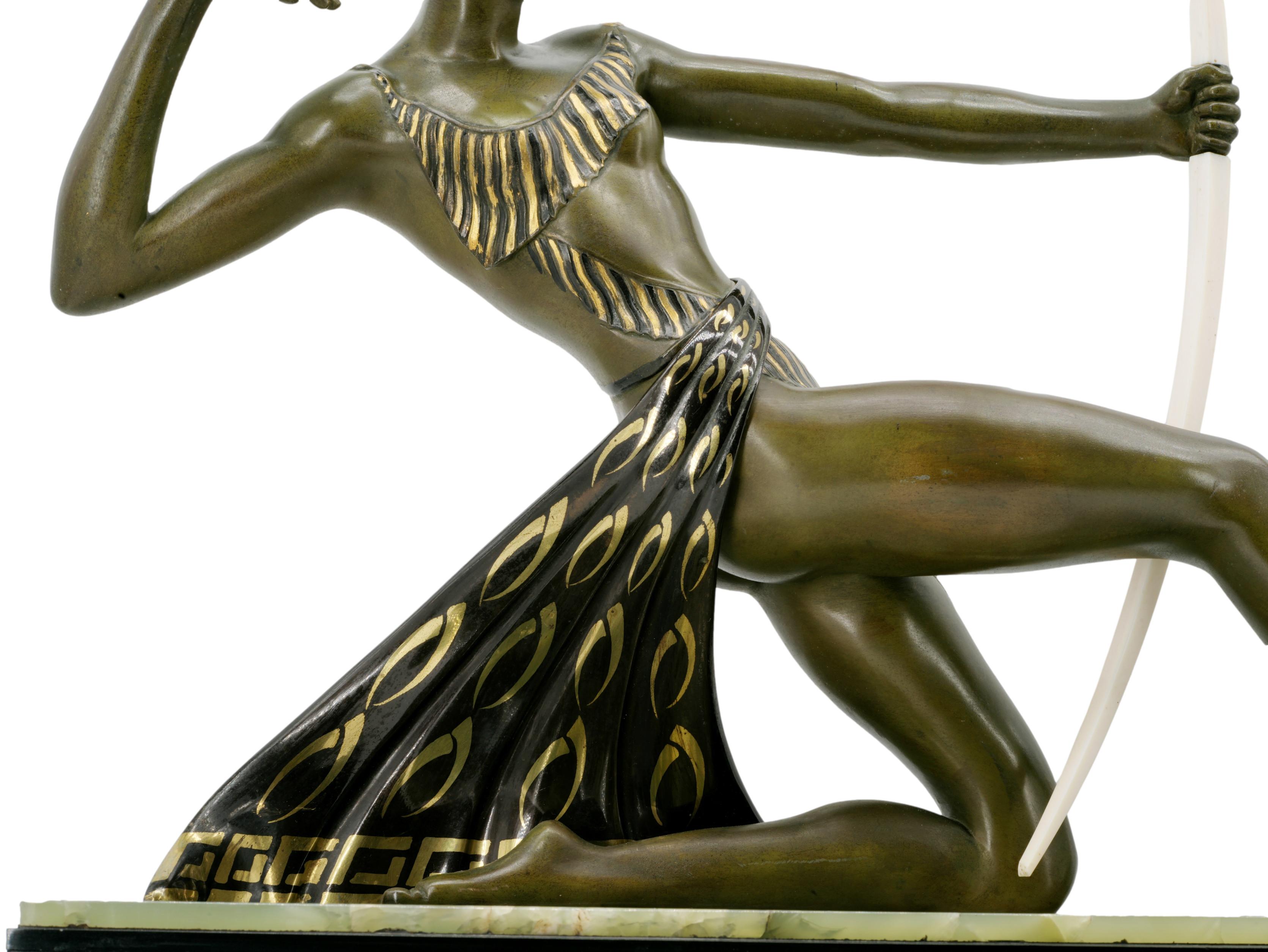 French Art Deco Antelope Huntress Sculpture, circa 1930 For Sale 8