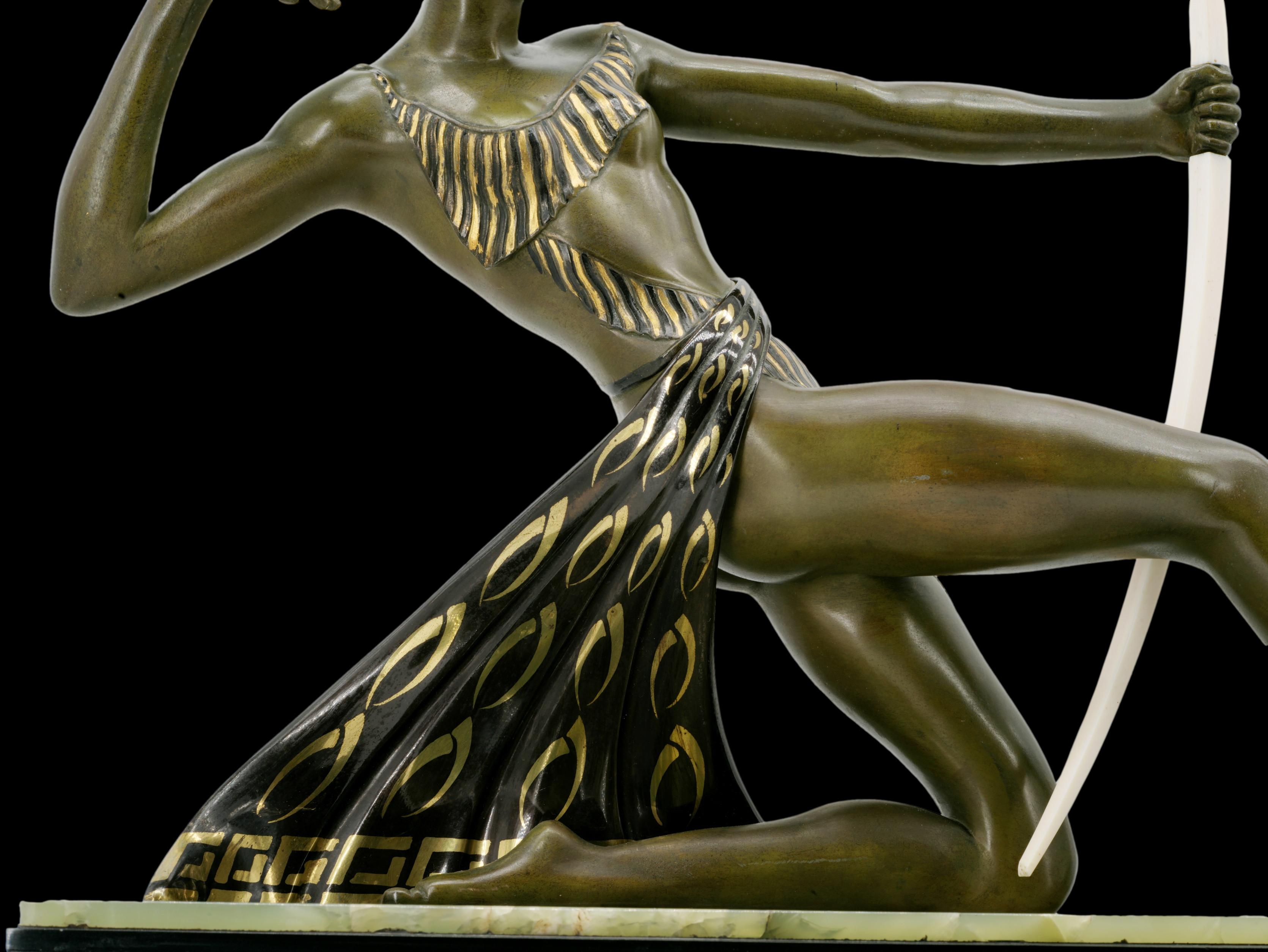 French Art Deco Antelope Huntress Sculpture, circa 1930 For Sale 9