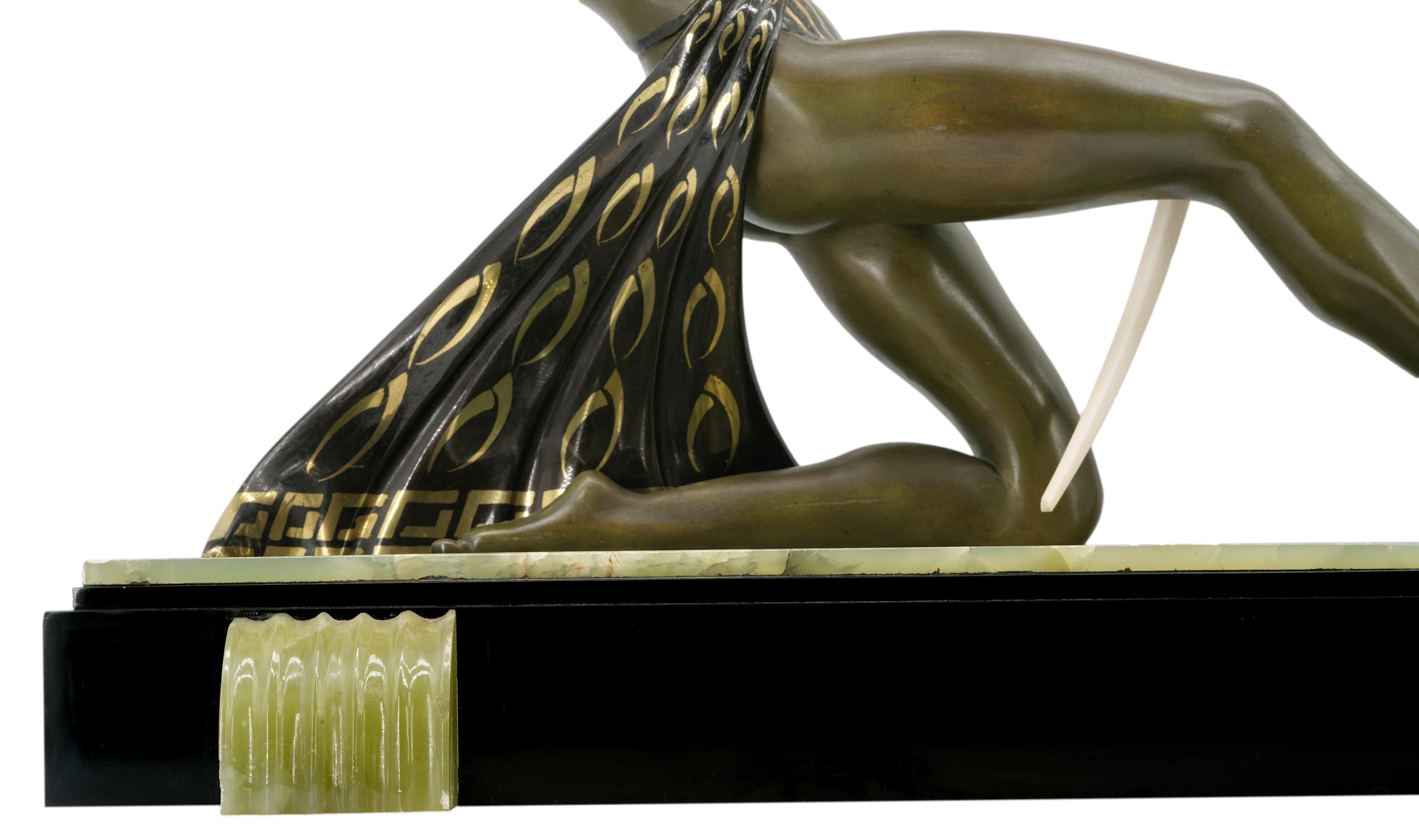 French Art Deco Antelope Huntress Sculpture, circa 1930 For Sale 12