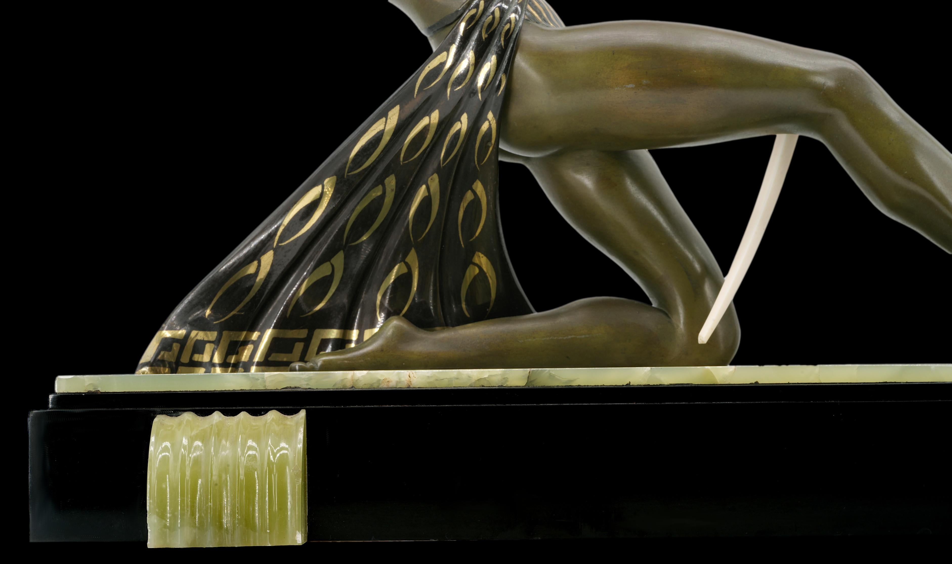 French Art Deco Antelope Huntress Sculpture, circa 1930 For Sale 13