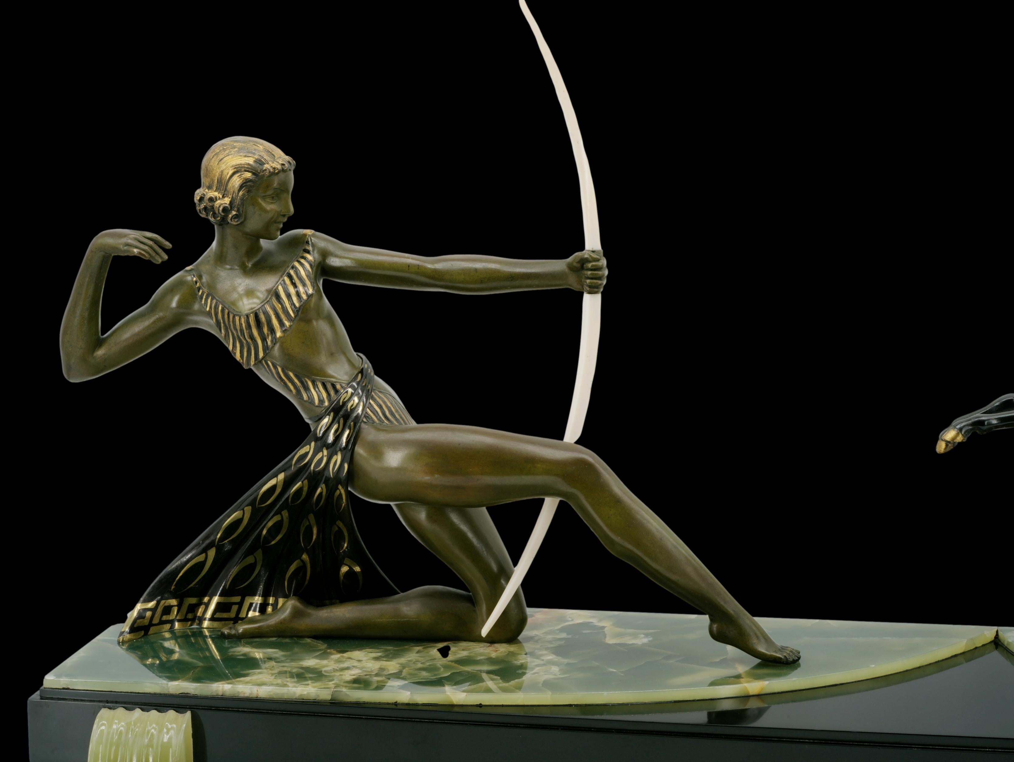 Mid-20th Century French Art Deco Antelope Huntress Sculpture, circa 1930 For Sale