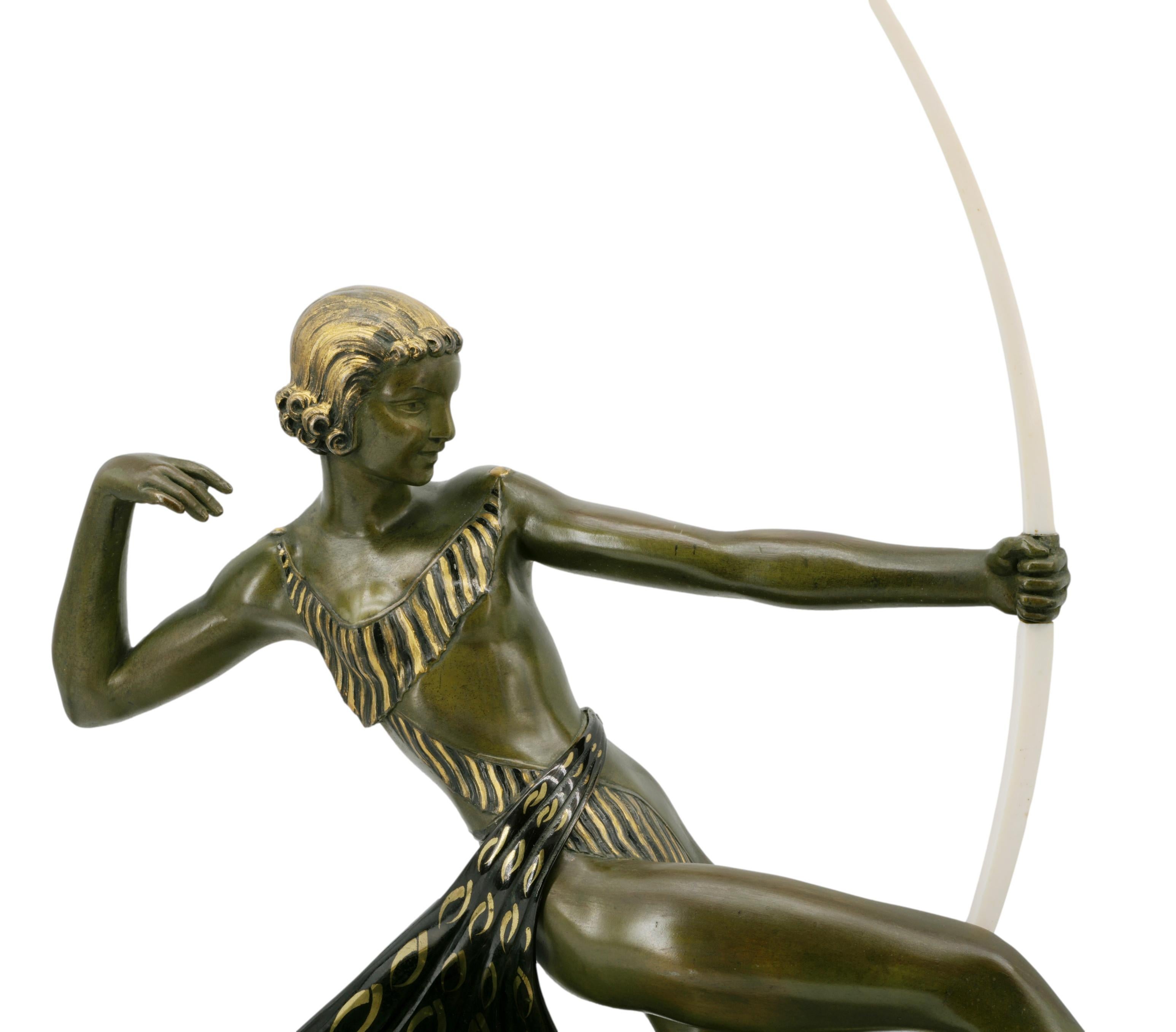 French Art Deco Antelope Huntress Sculpture, circa 1930 For Sale 2