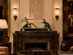 French Art Deco Antelope Huntress Sculpture, Spelter & Onyx, 1930