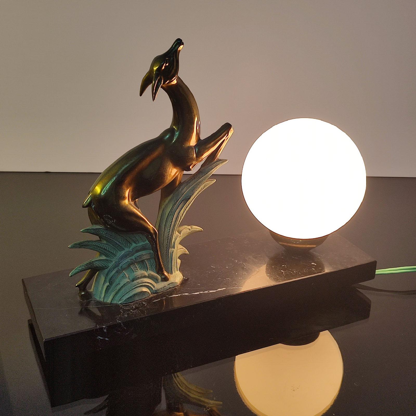 French Art Deco Antelope Table Lamp or Night-Light Sculpture, 1930s 12