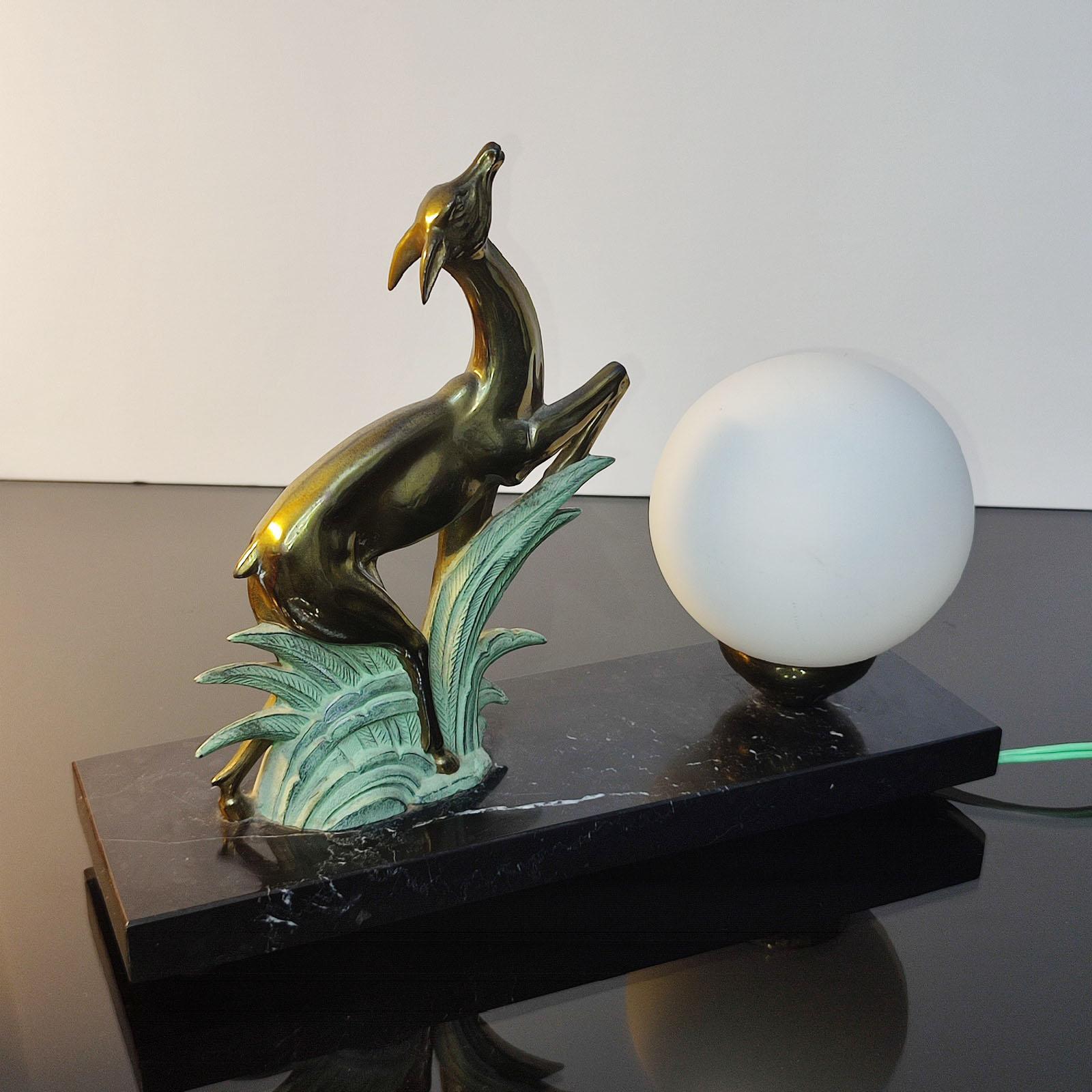 French Art Deco Antelope Table Lamp or Night-Light Sculpture, 1930s 6