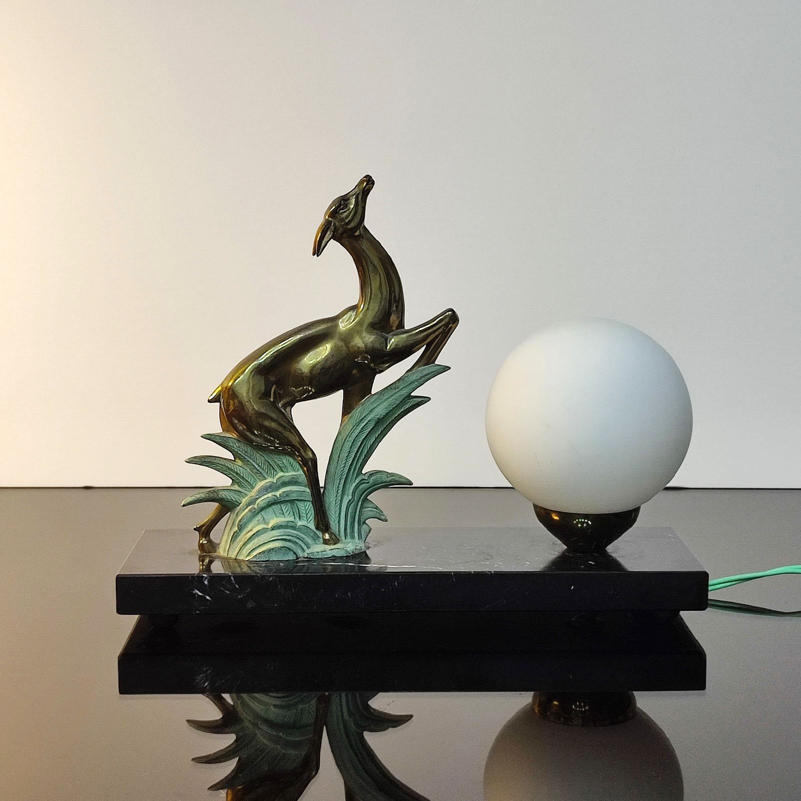 French Art Deco Antelope Table Lamp or Night-Light Sculpture, 1930s 7
