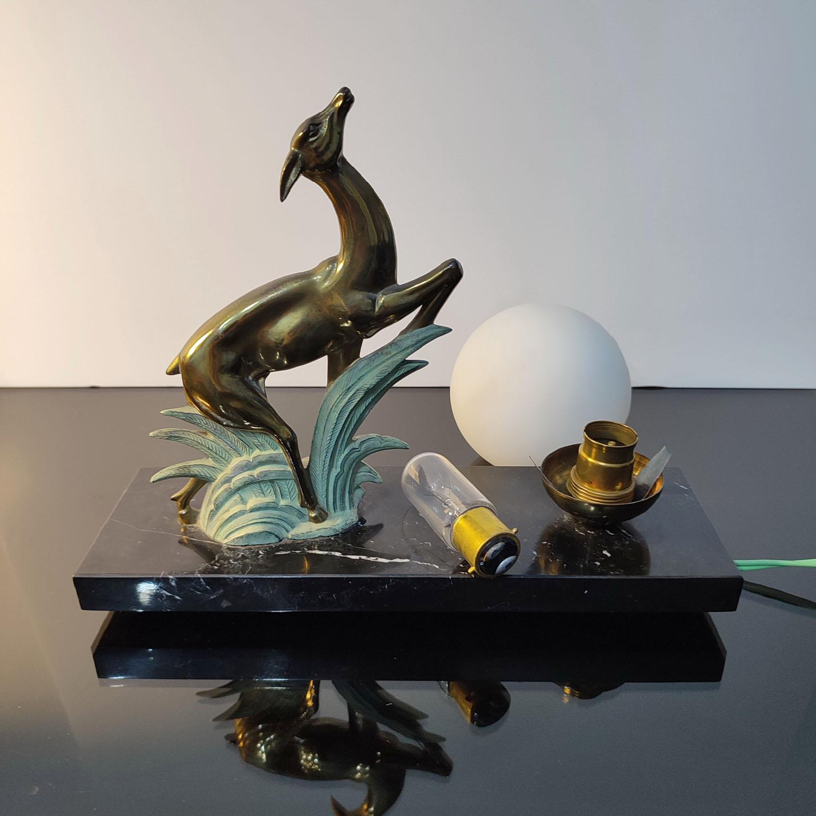 French Art Deco Antelope Table Lamp or Night-Light Sculpture, 1930s 9