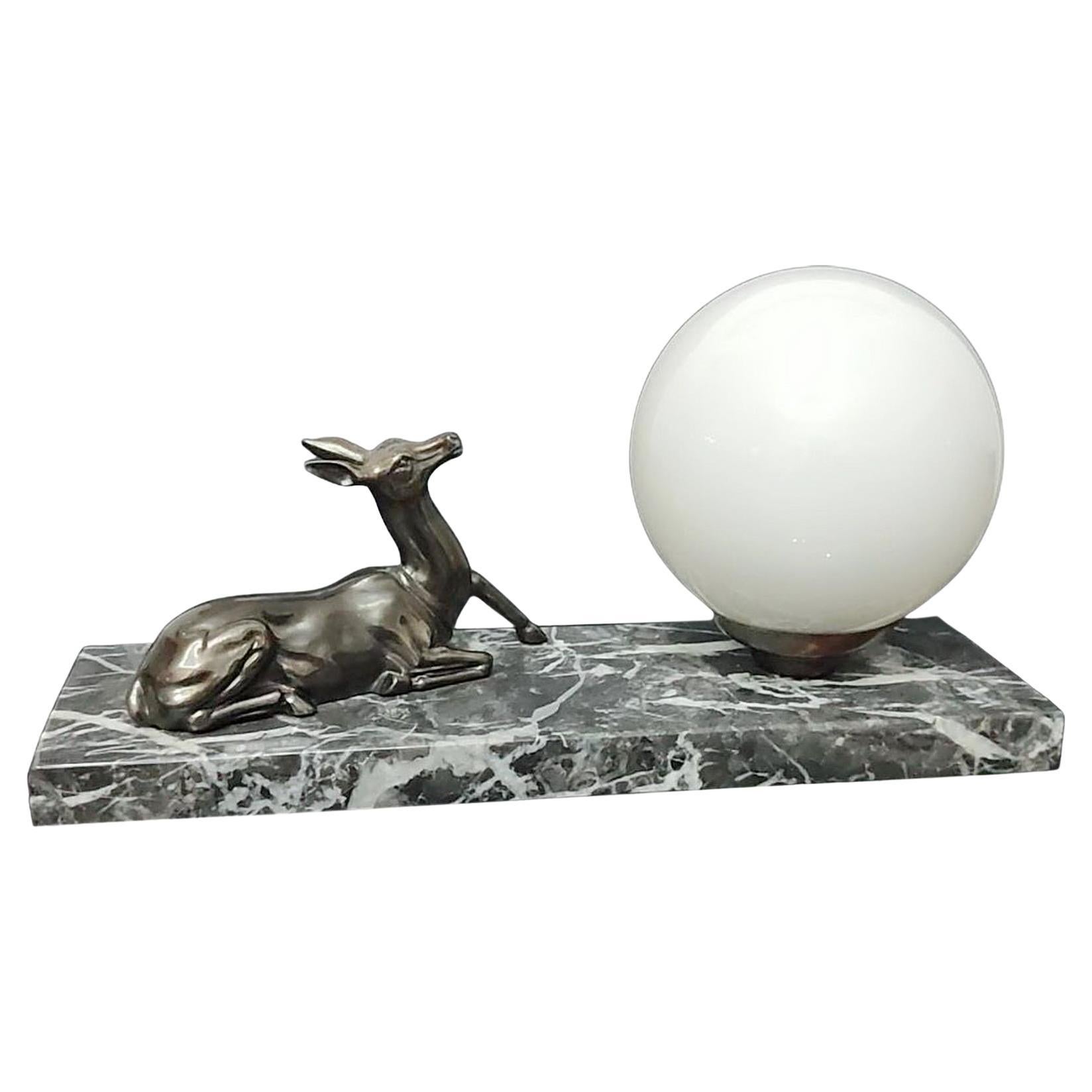 French Art Deco Antelope Table Lamp or Night-Light Sculpture, 1930s For Sale