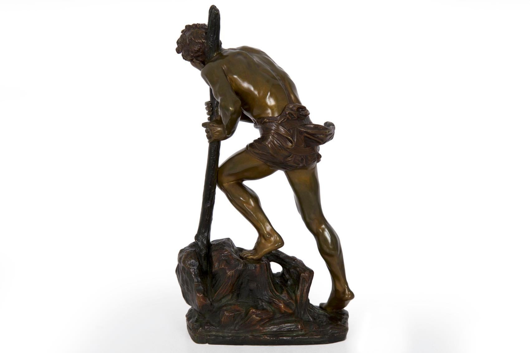 French Art Deco Antique Bronze Sculpture of Laborer by Edouard Drouot 7