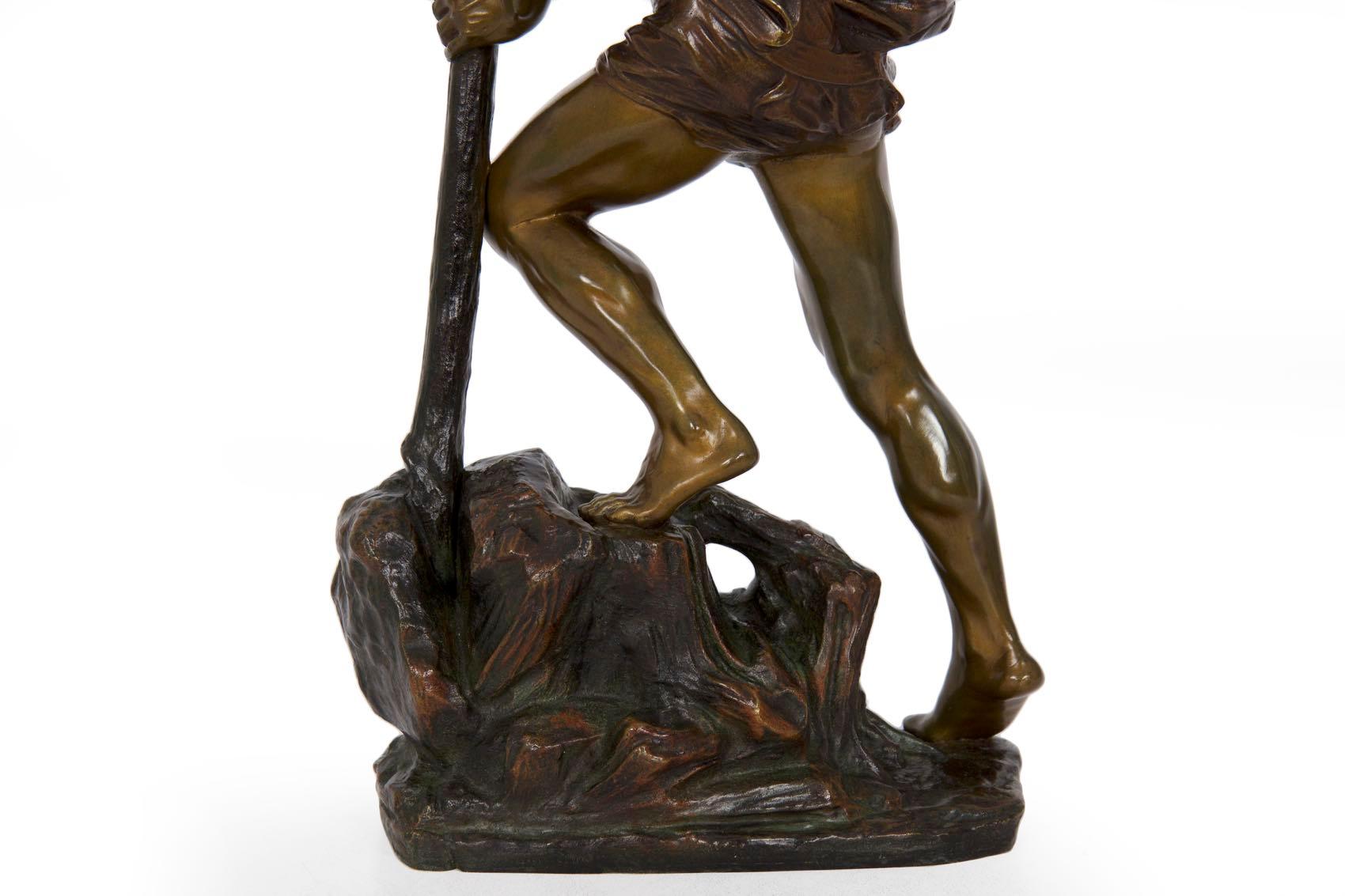 French Art Deco Antique Bronze Sculpture of Laborer by Edouard Drouot 9