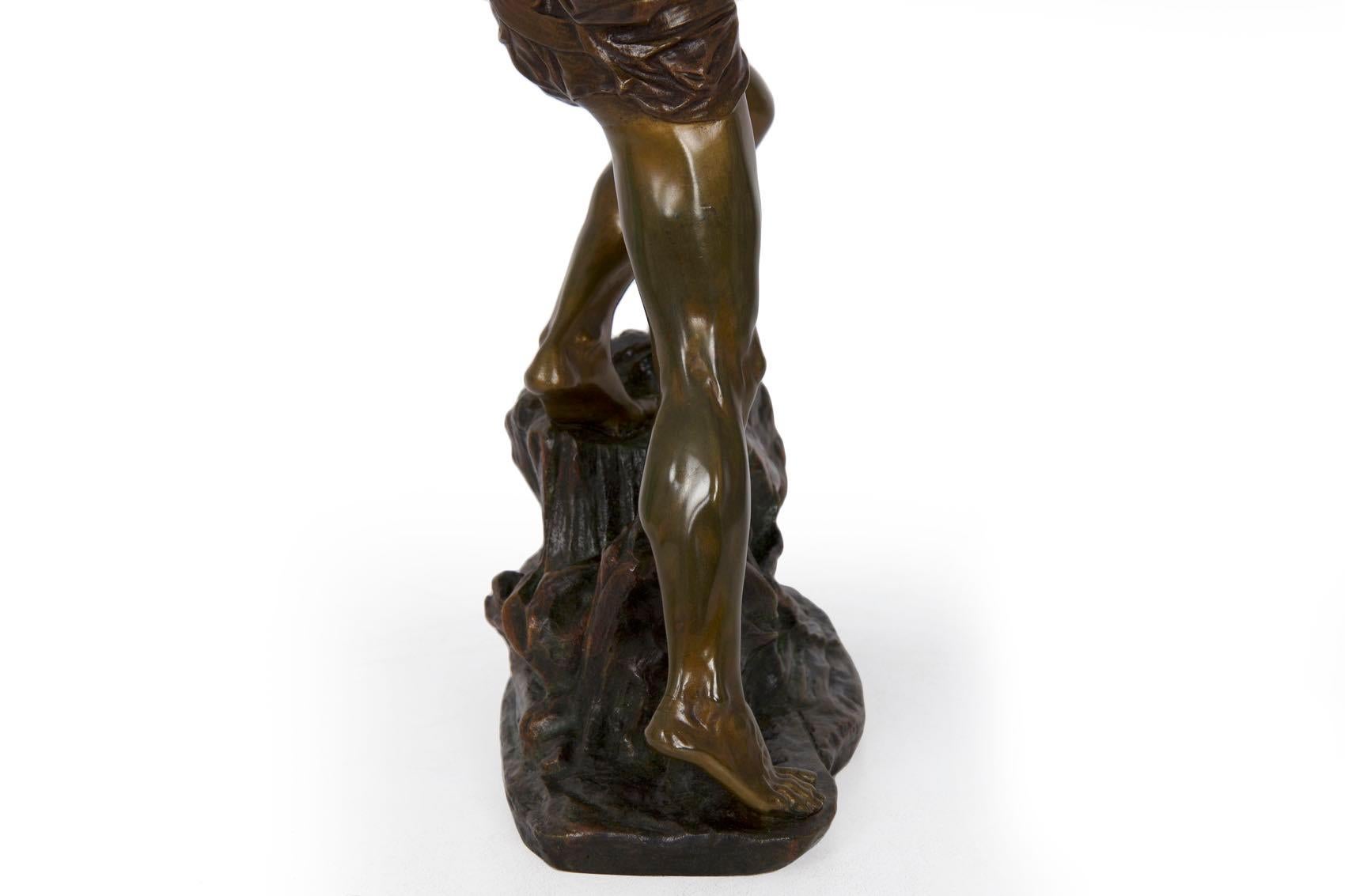 French Art Deco Antique Bronze Sculpture of Laborer by Edouard Drouot 13