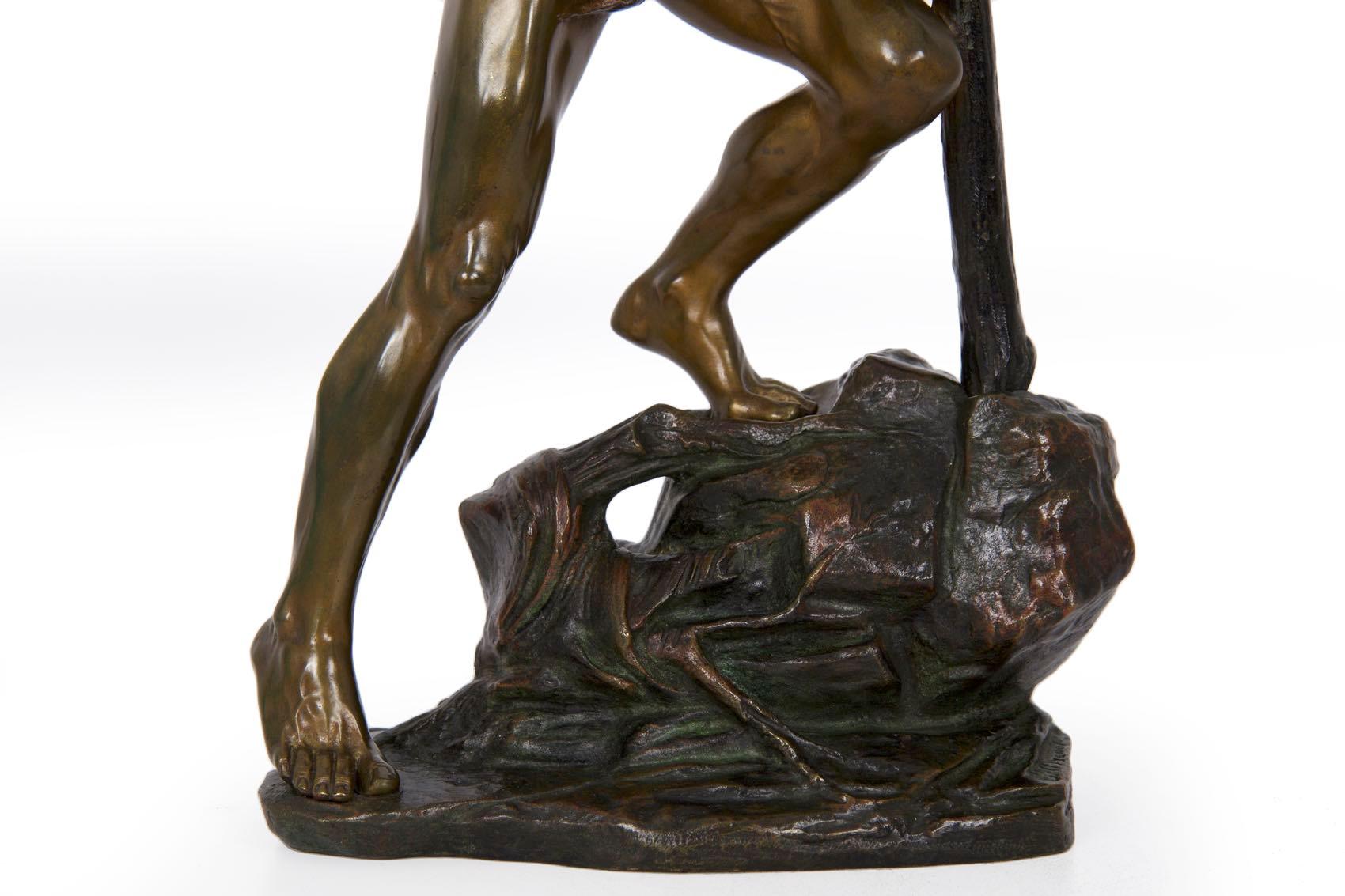 French Art Deco Antique Bronze Sculpture of Laborer by Edouard Drouot In Good Condition In Shippensburg, PA