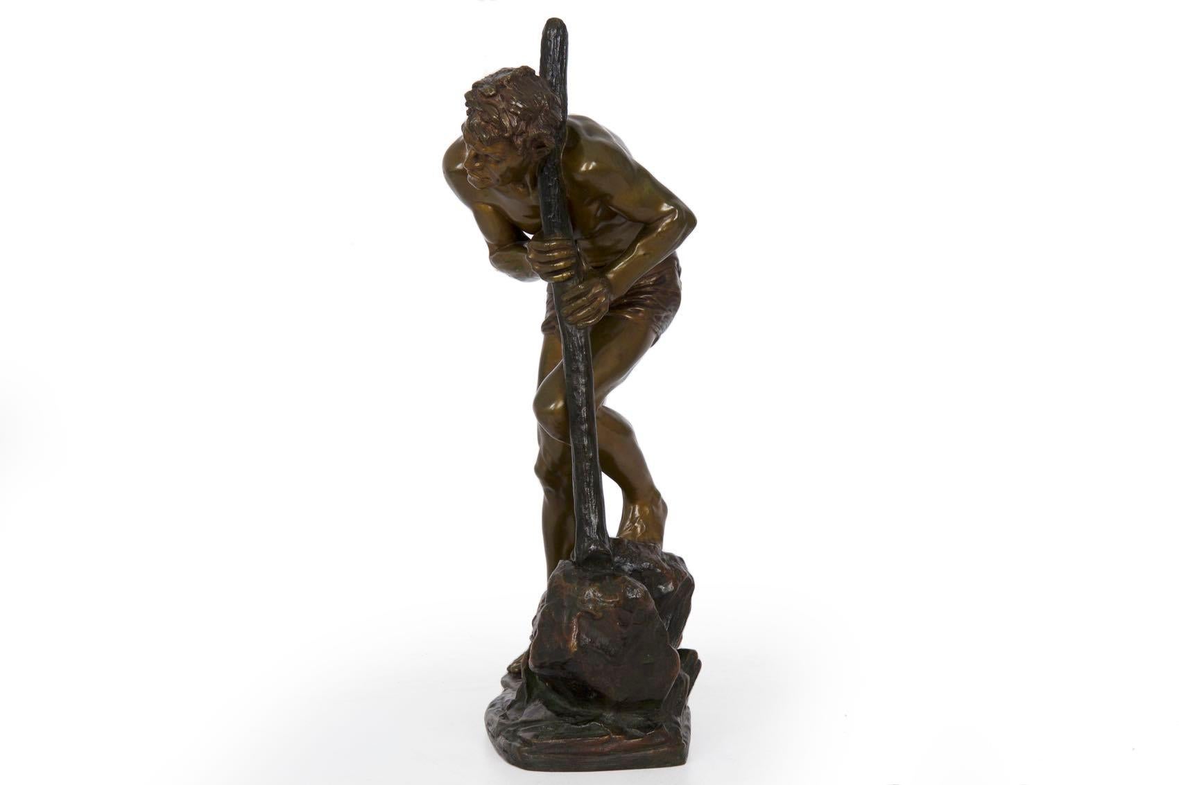 French Art Deco Antique Bronze Sculpture of Laborer by Edouard Drouot 1