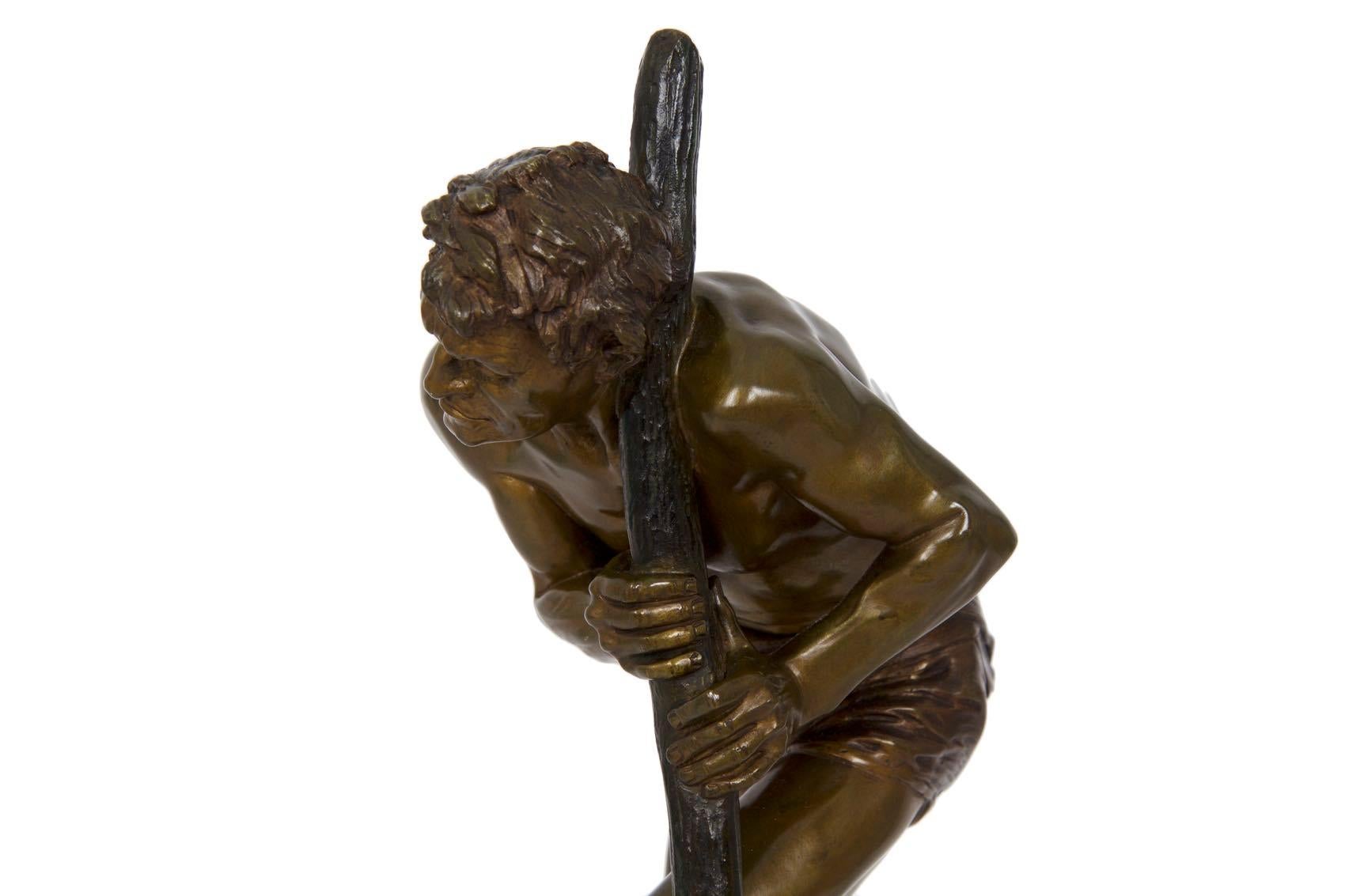 French Art Deco Antique Bronze Sculpture of Laborer by Edouard Drouot 5