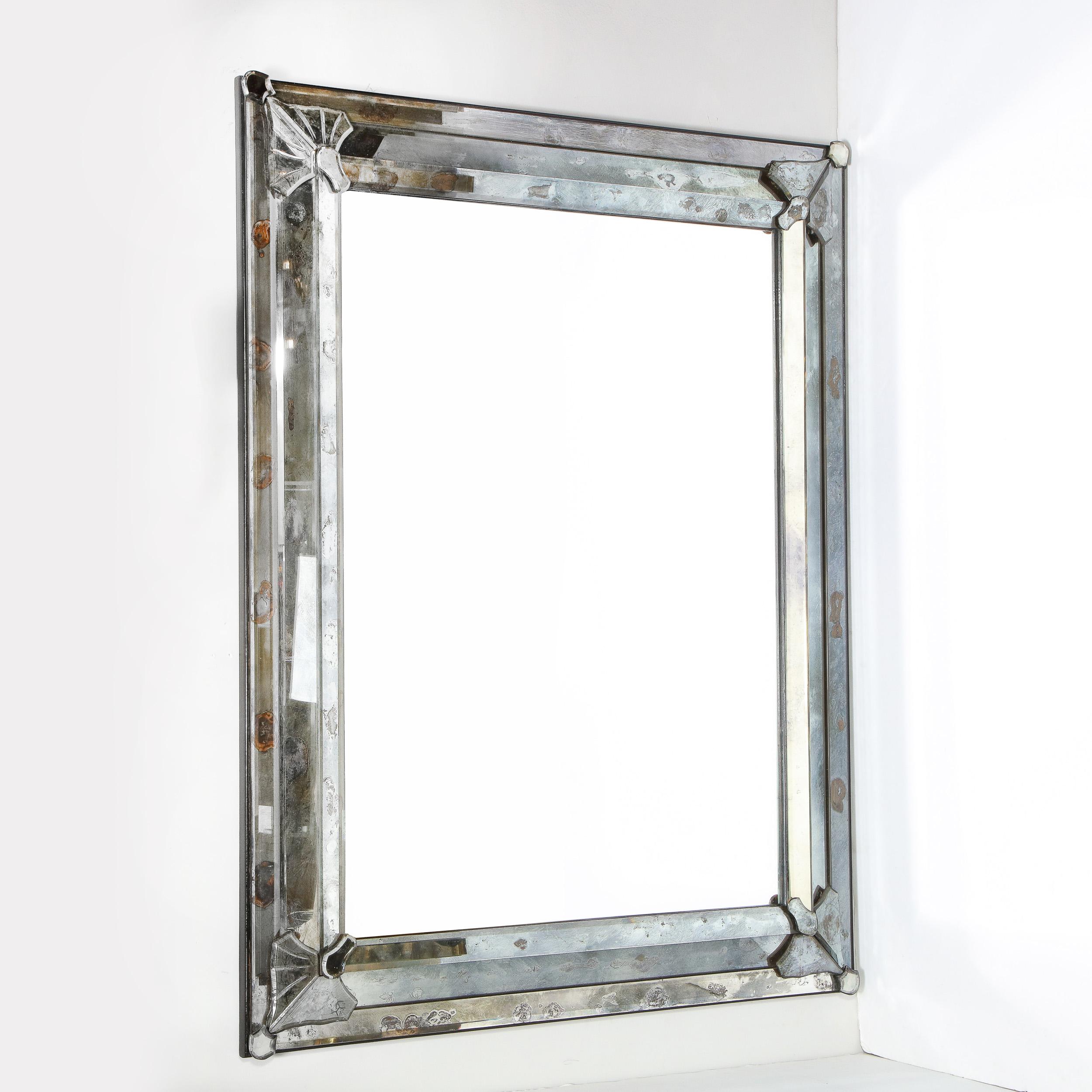 Art Deco Smoked & Antiqued Rectangular Wall Mirror with Sculptural Appliques 1