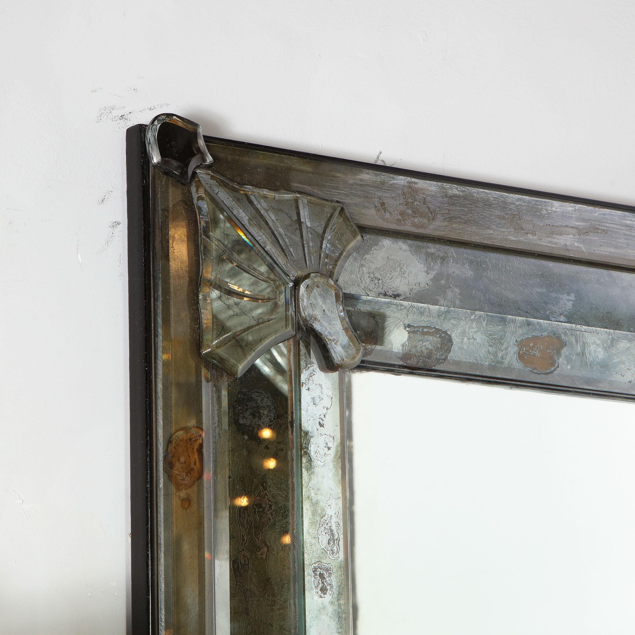 Art Deco Smoked & Antiqued Rectangular Wall Mirror with Sculptural Appliques 3