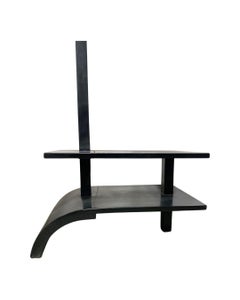 French Art Deco Arched Floor Lamp with Side Table Shelf Base in Black