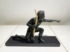 French Art Deco 'Archer' Sculpture on Black Base, attributed to J. de Roncourt