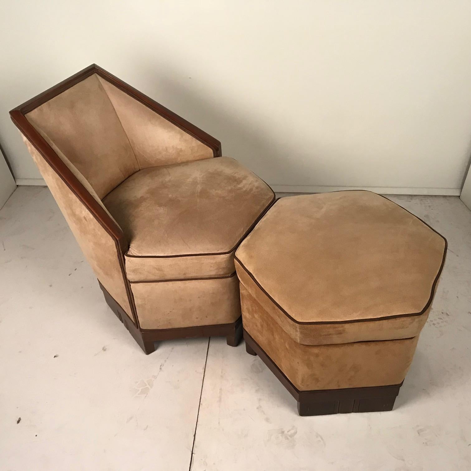 French Art Deco Armchair and Ottoman by Saddier 2