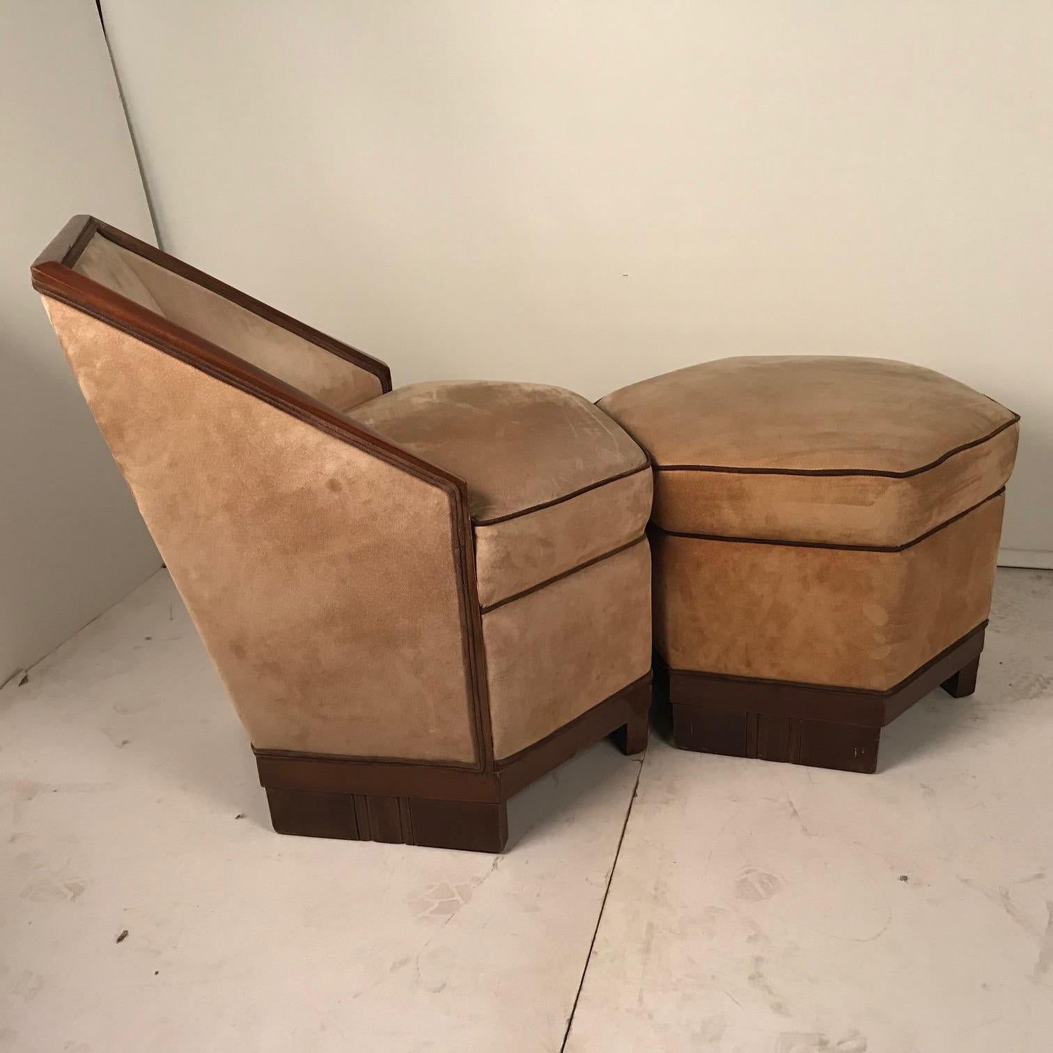 French Art Deco Armchair and Ottoman by Saddier 3