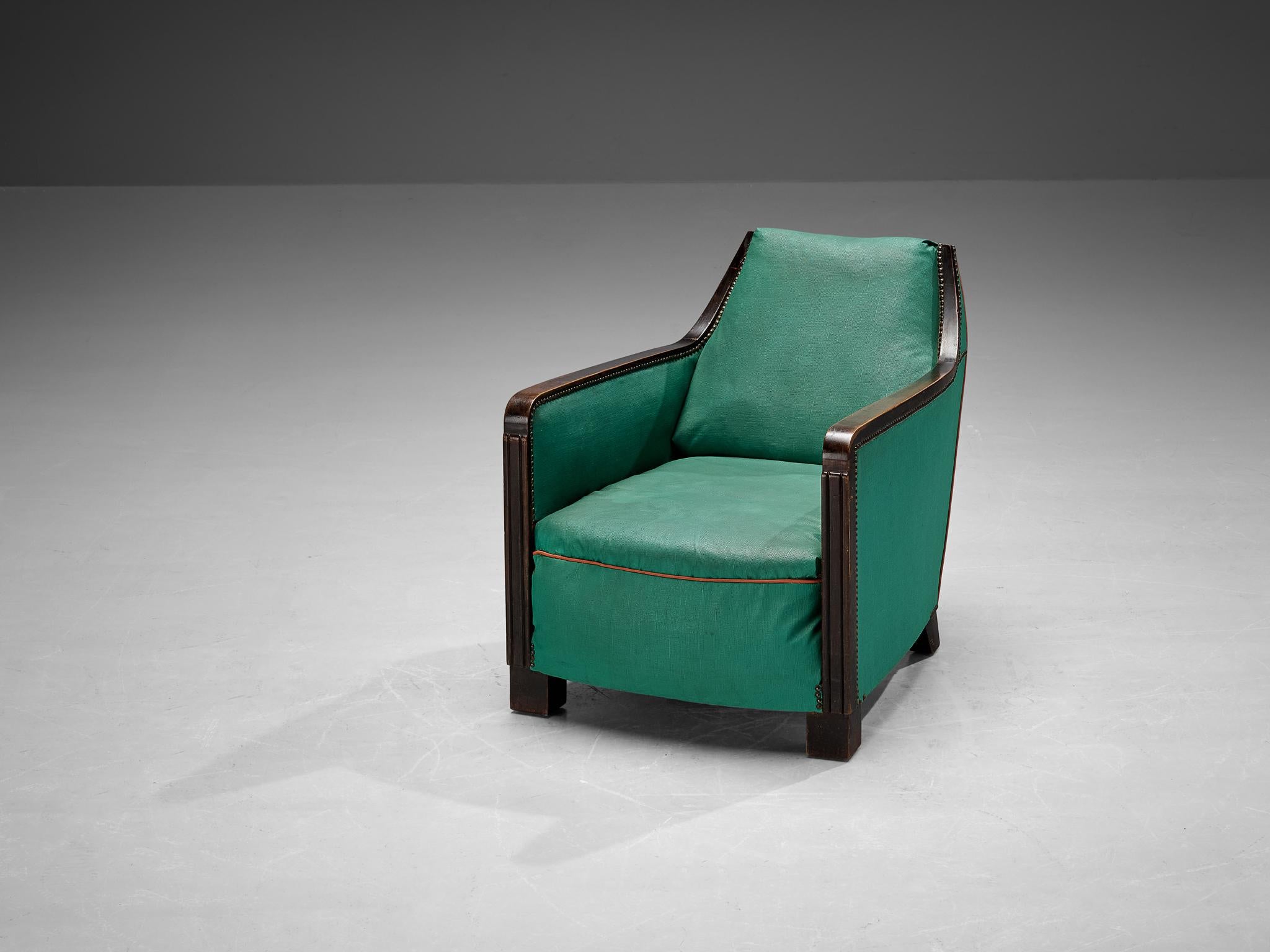 French Art Deco Armchair in Green Faux Leather For Sale 1
