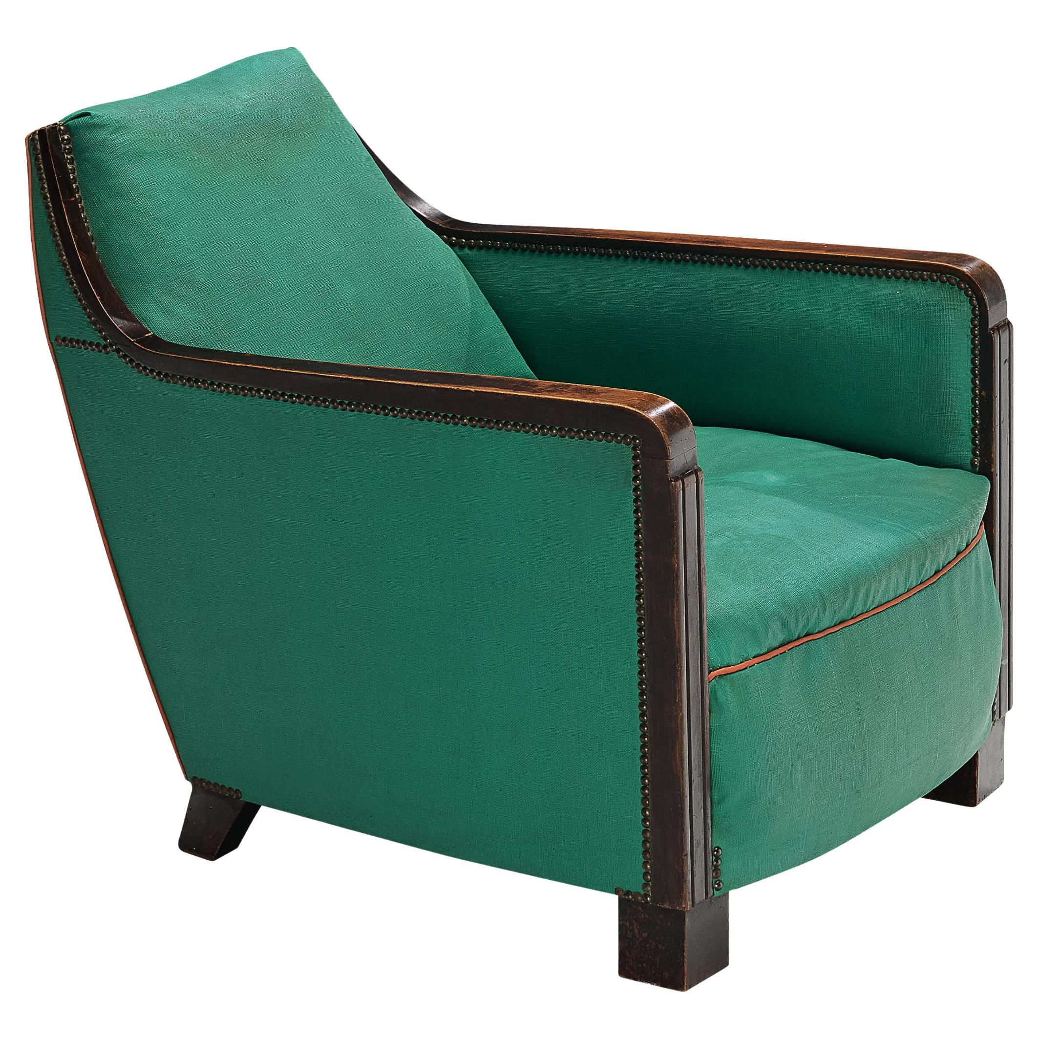French Art Deco Armchair in Green Faux Leather For Sale