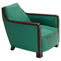 French Art Deco Armchair in Green Faux Leather