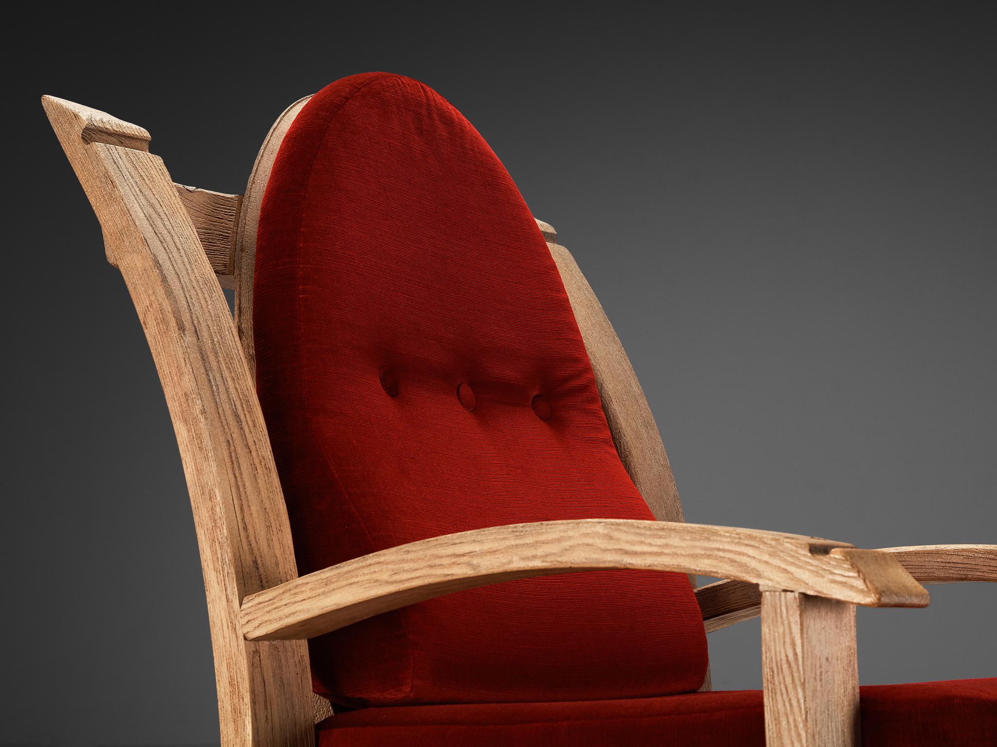French Art Deco Armchair in Solid Oak and Red Velvet  In Good Condition In Waalwijk, NL