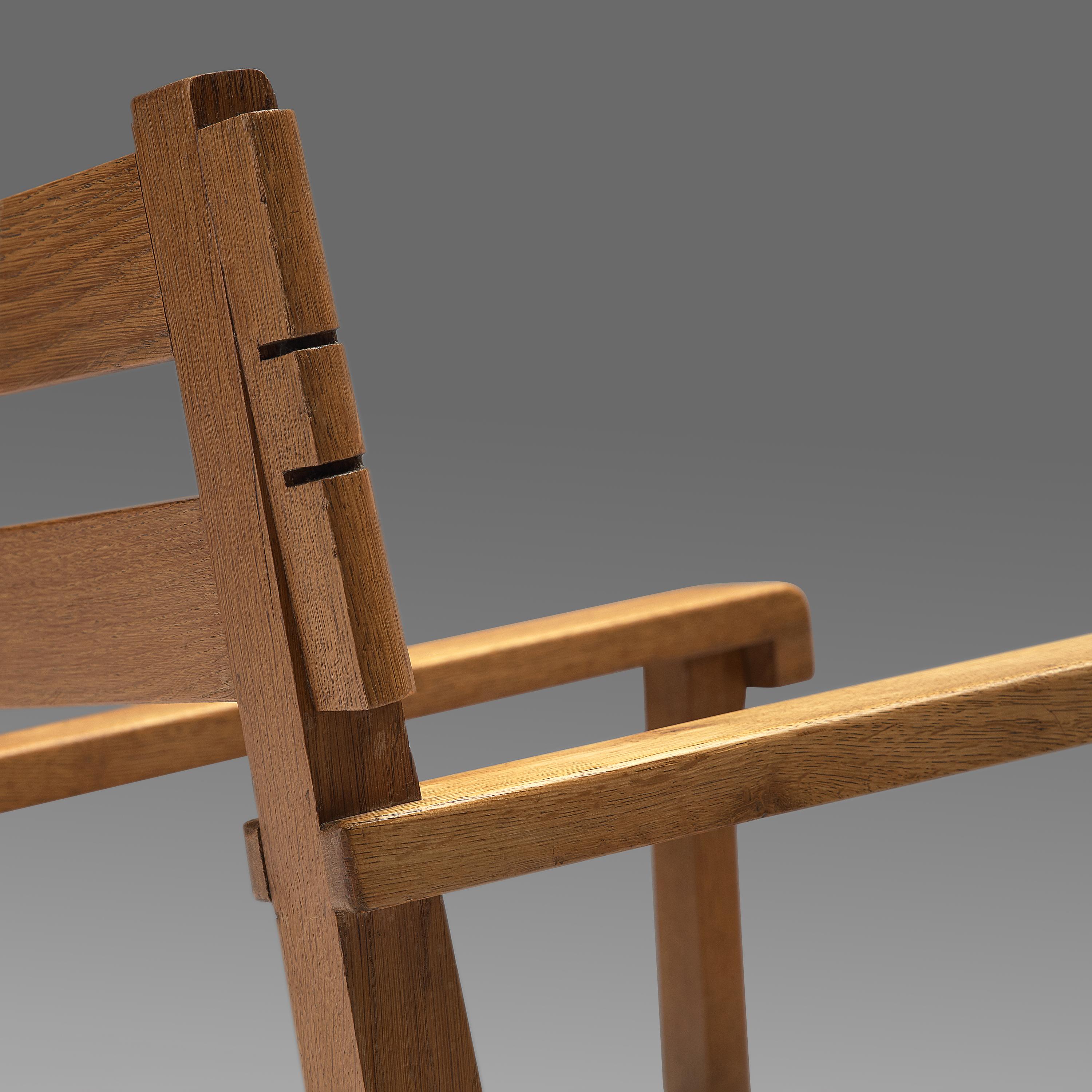 French Art Deco 1940s Armchair in Solid Oak with Woven Canvas Seat For Sale 1
