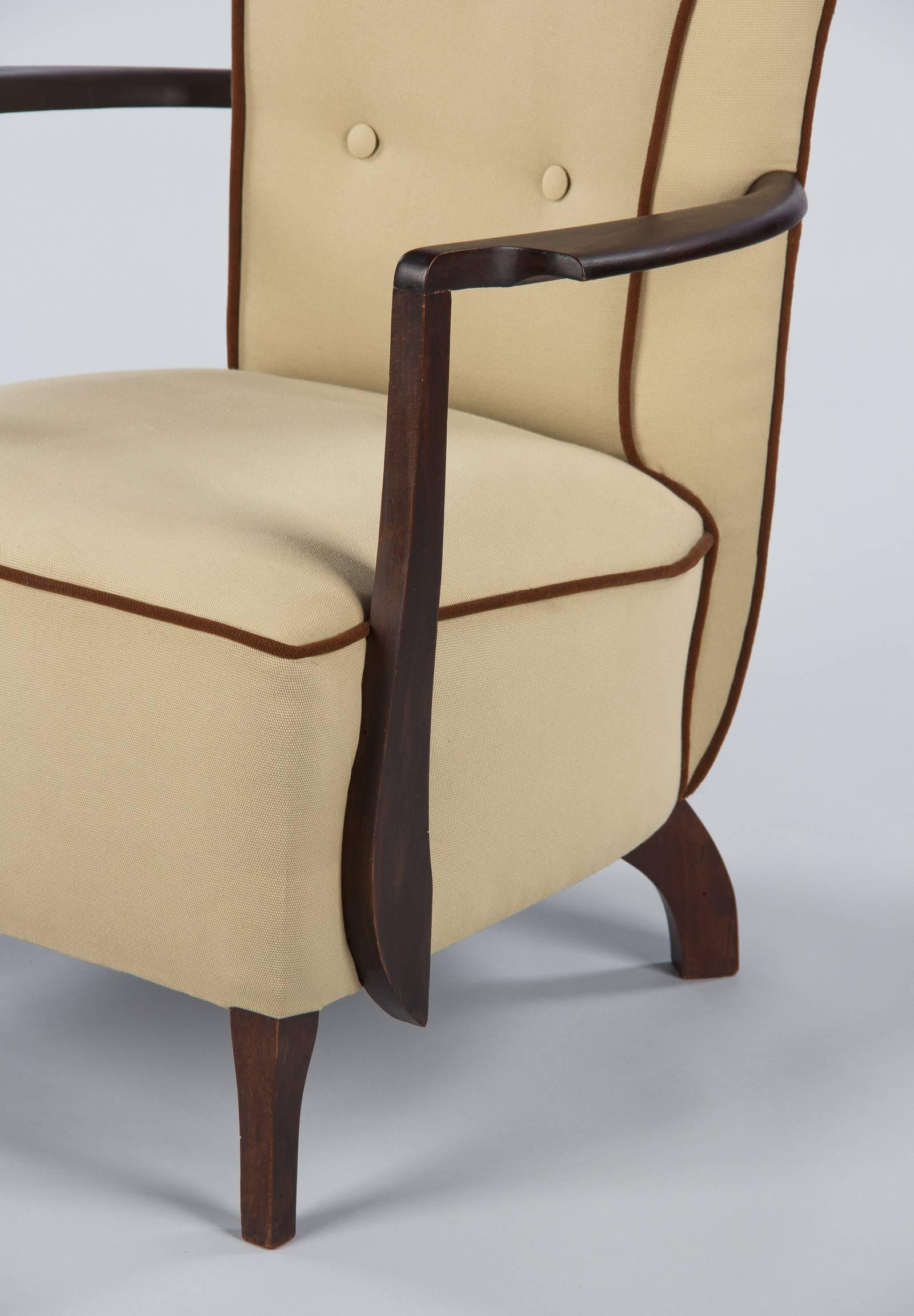 French Art Deco Beechwood Upholstered Armchair, 1940s 6