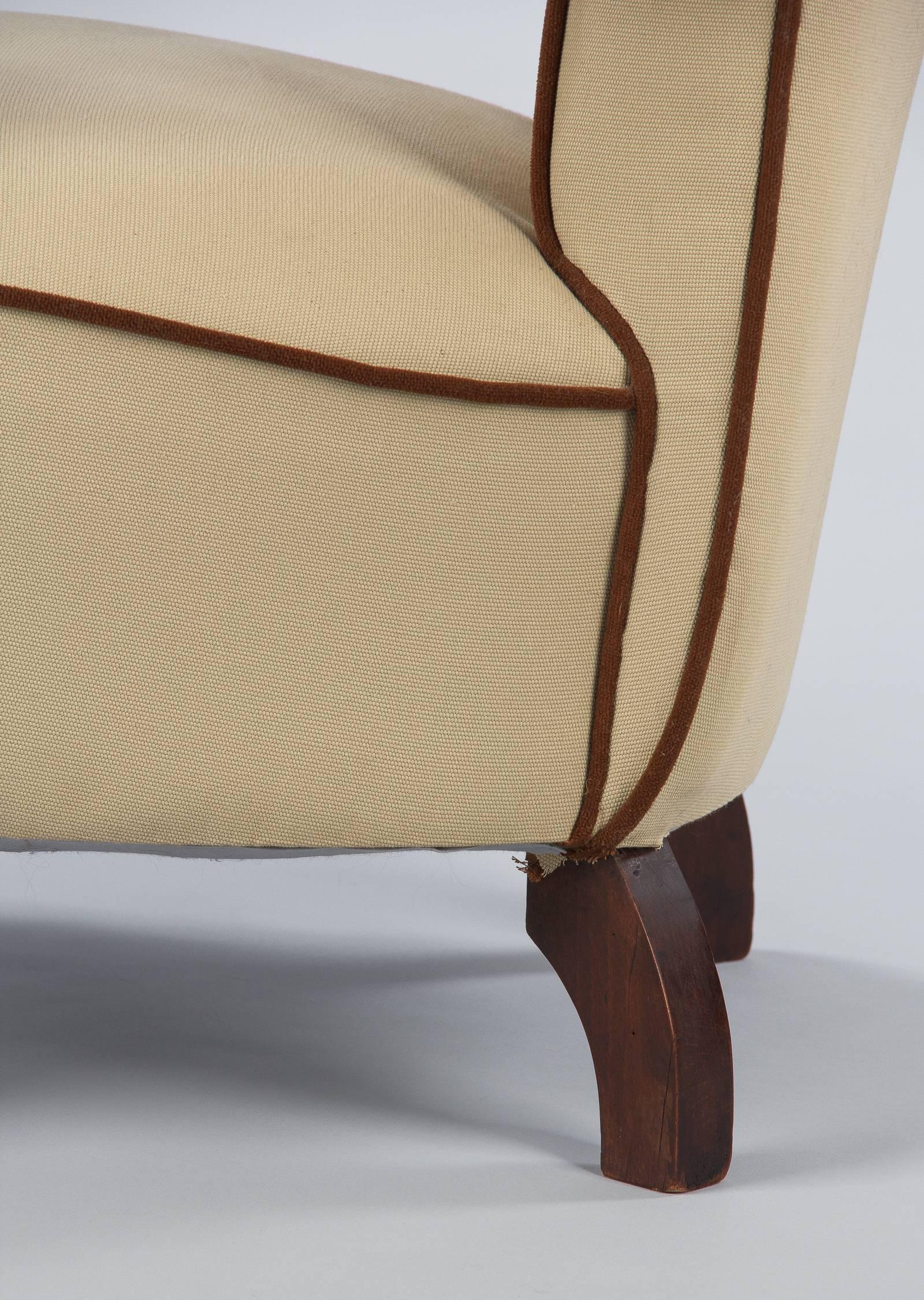 French Art Deco Beechwood Upholstered Armchair, 1940s 7