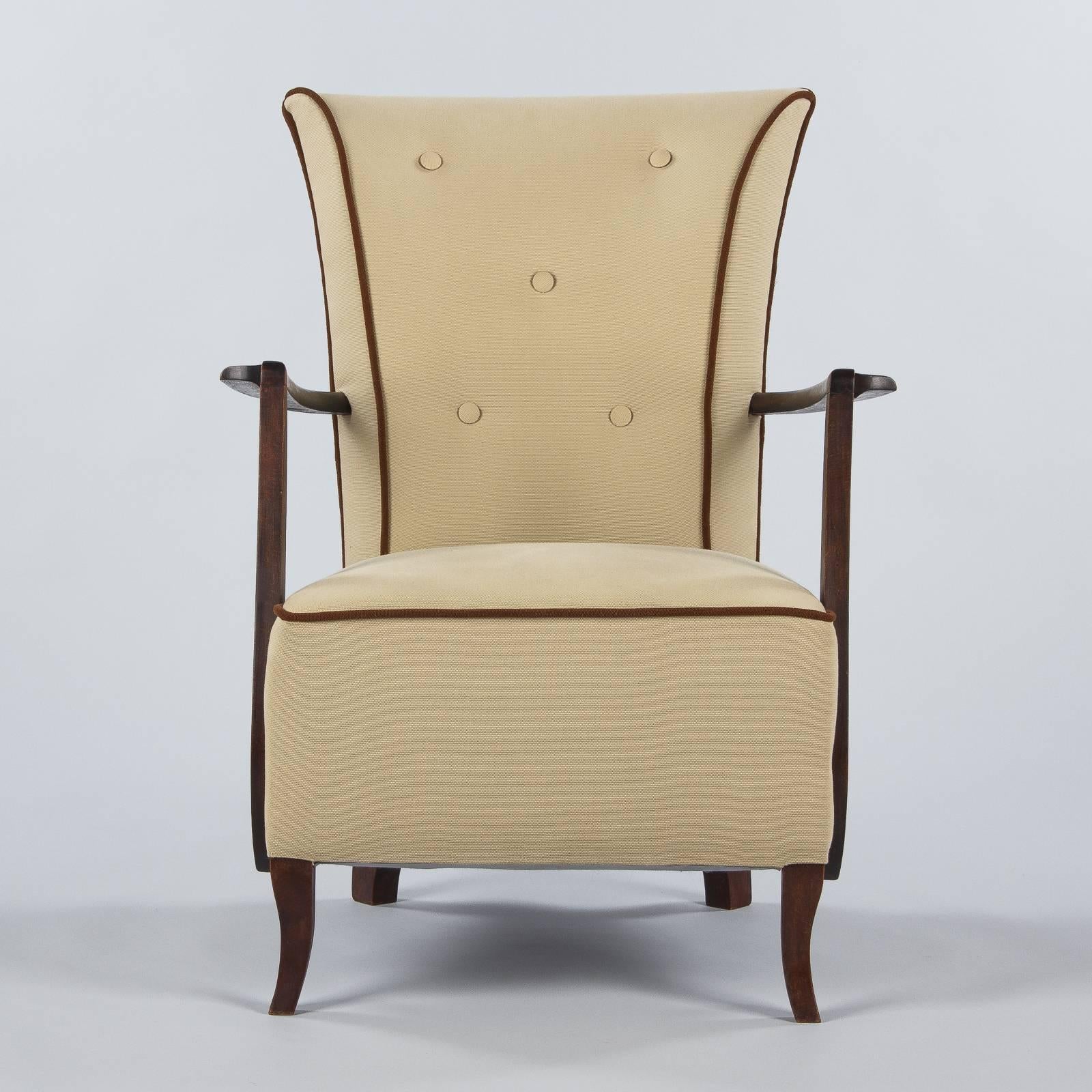 French Art Deco Beechwood Upholstered Armchair, 1940s 8