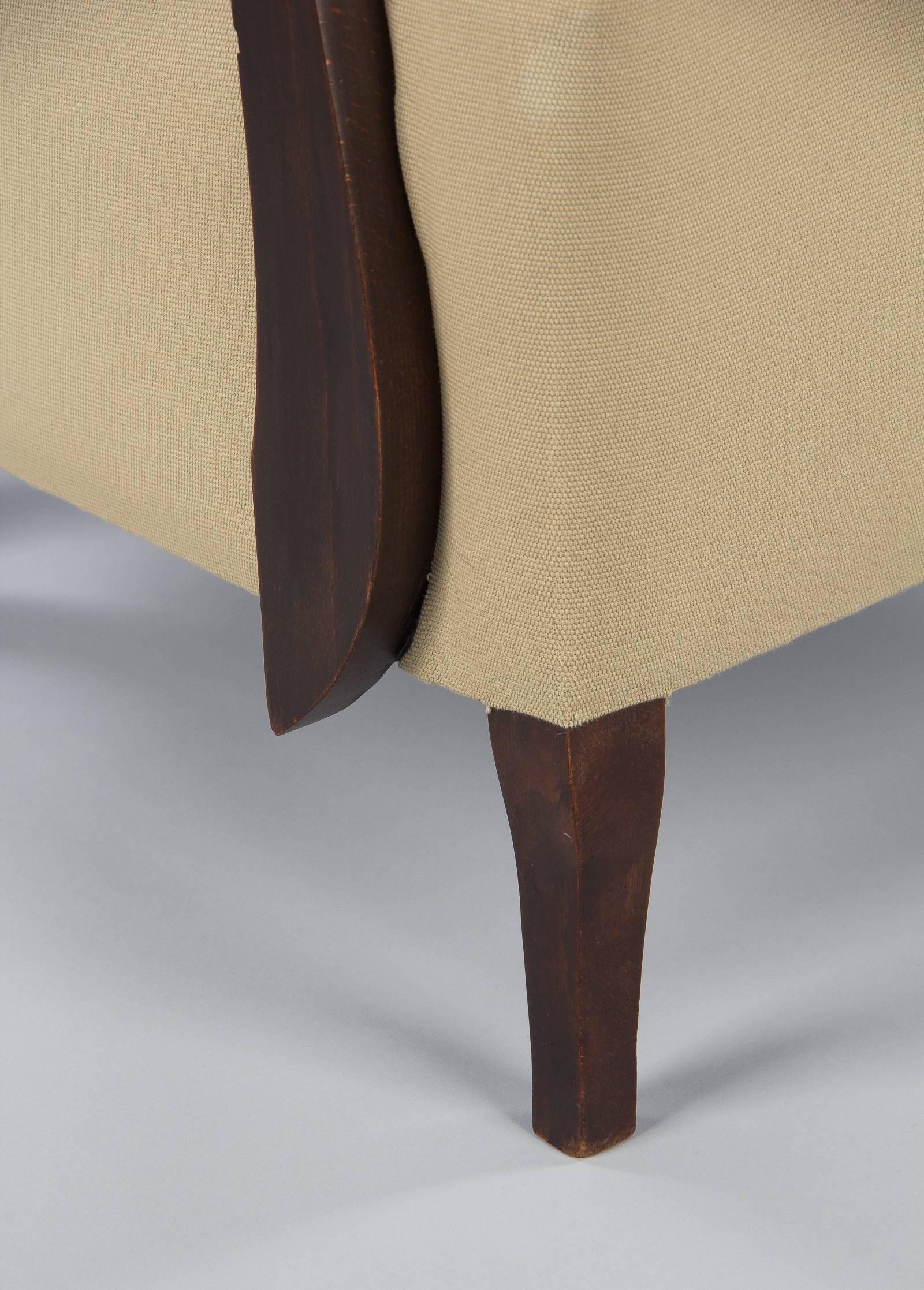French Art Deco Beechwood Upholstered Armchair, 1940s 10